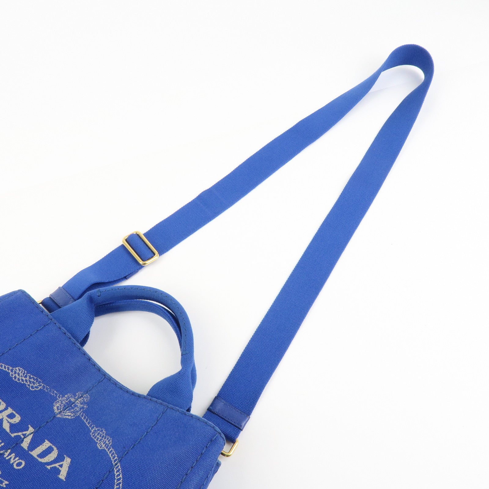 PRADA Logo Canapa Mini Canvas 2Way Tote Shoulder Bag Blue BN2439 Used