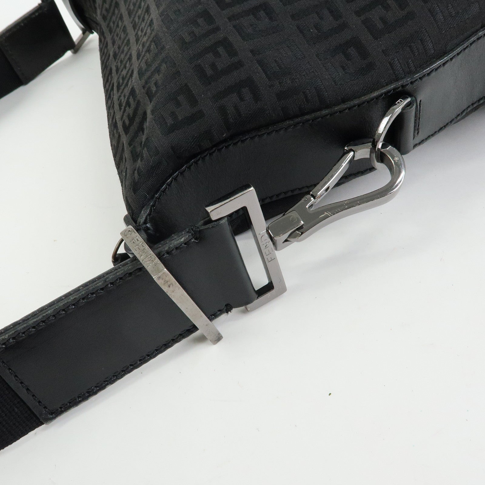 FENDI Zucchino Canvas Leather Shoulder Bag Black 7VA004
