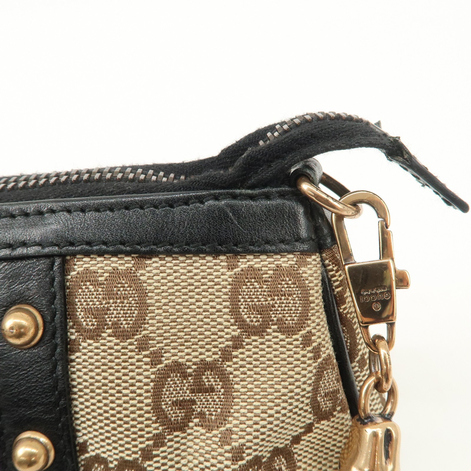 GUCCI Sherry Bamboo GG Canvas Leather Chain Bag Black Purple 129423 Used