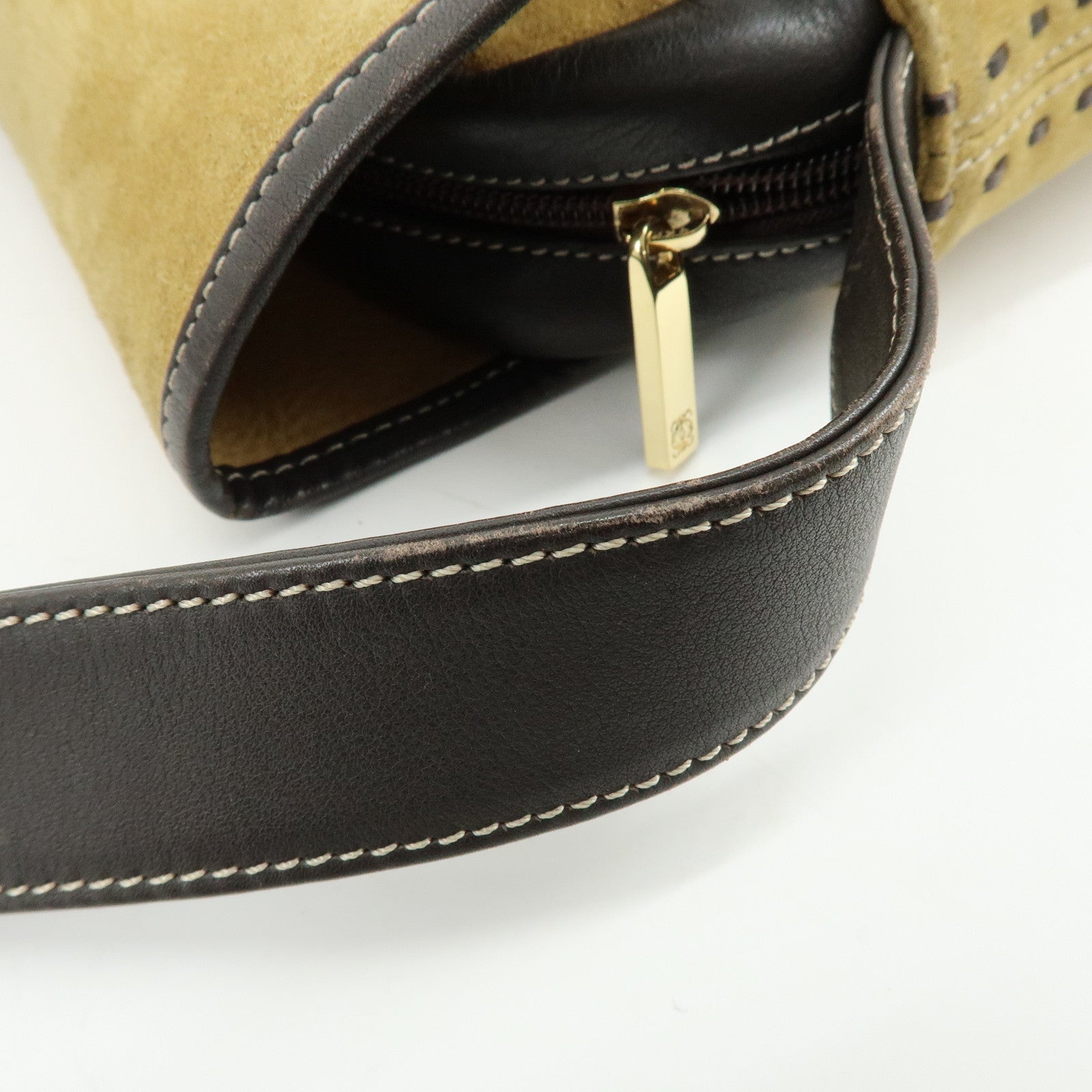 LOEWE Anagram Suede Leather Shoulder Bag Crossbody Bag Beige