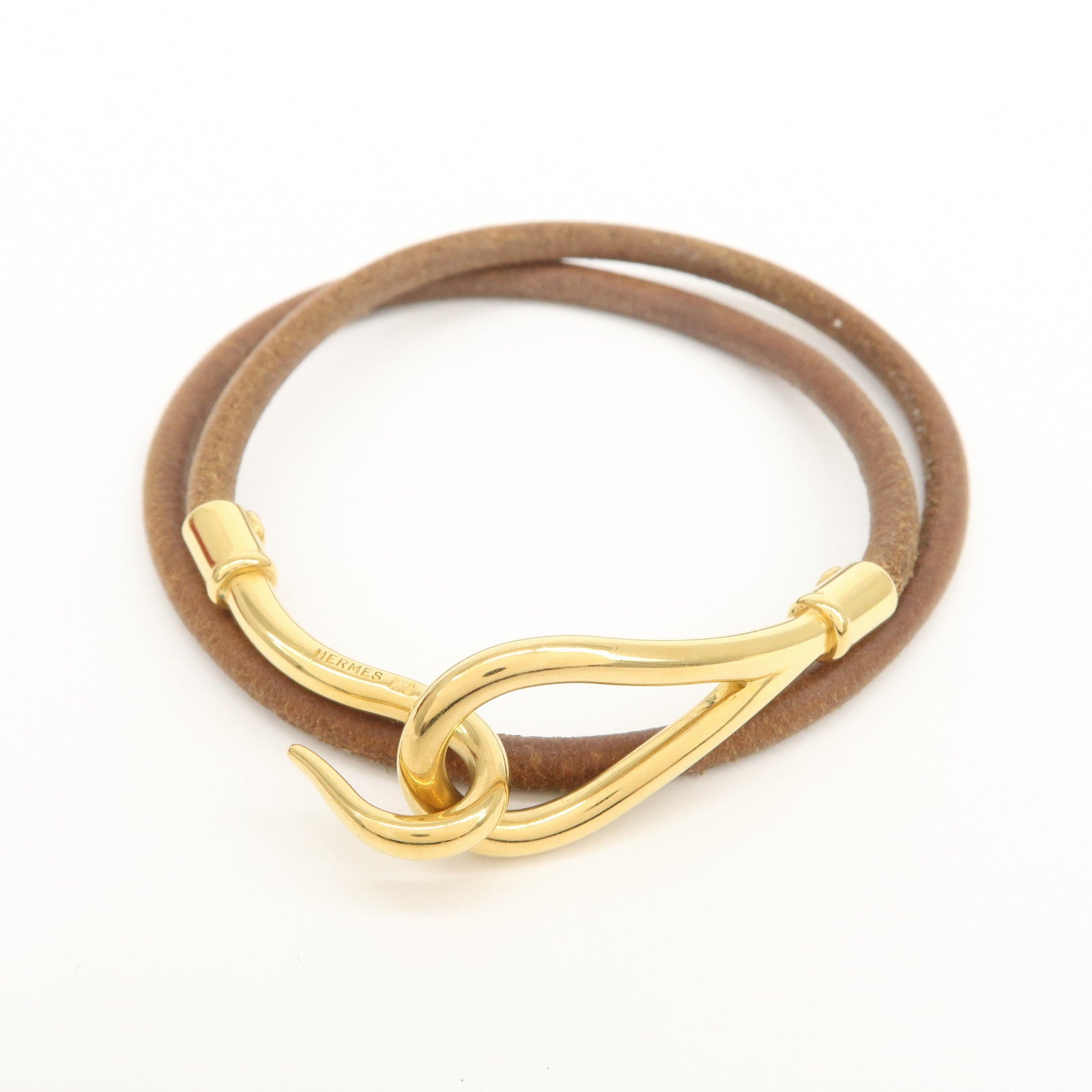 HERMES Jumbo Leather Metal Choker Bracelet Brown