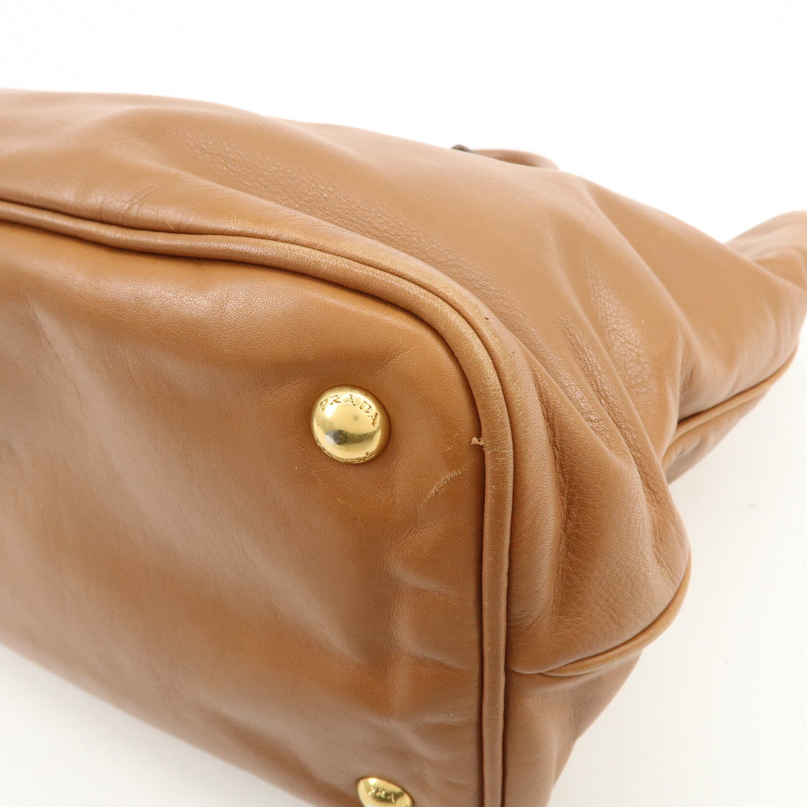 PRADA Calf Leather 2Way Bag Hand Bag Shoulder Bag Brown BN1902