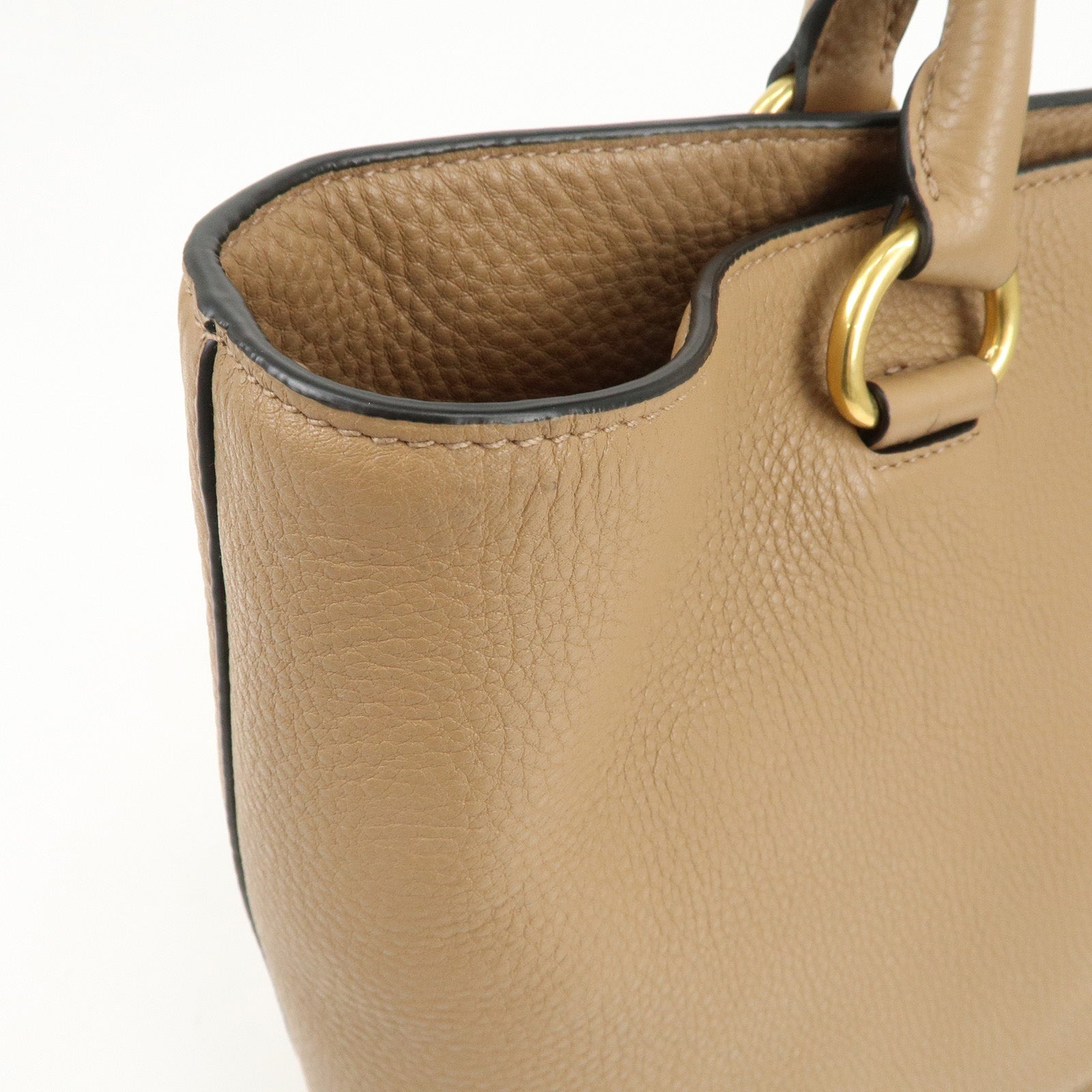 PRADA Logo Leather 2Way Bag Tote Bag Shoulder Bag Brown 1BG865