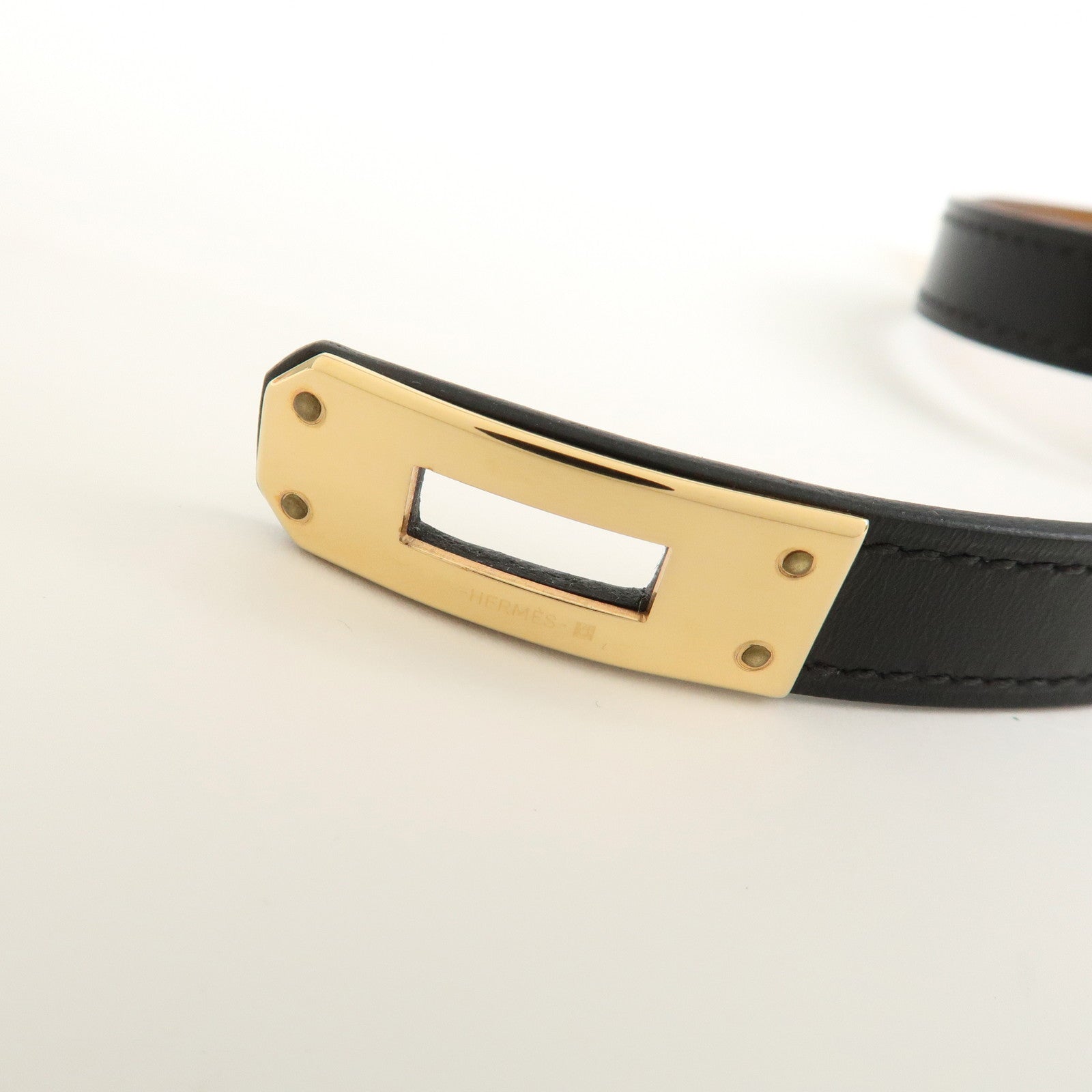 HERMES Kelly Double Tour Bracelet Bangle U Stamped Black Gold