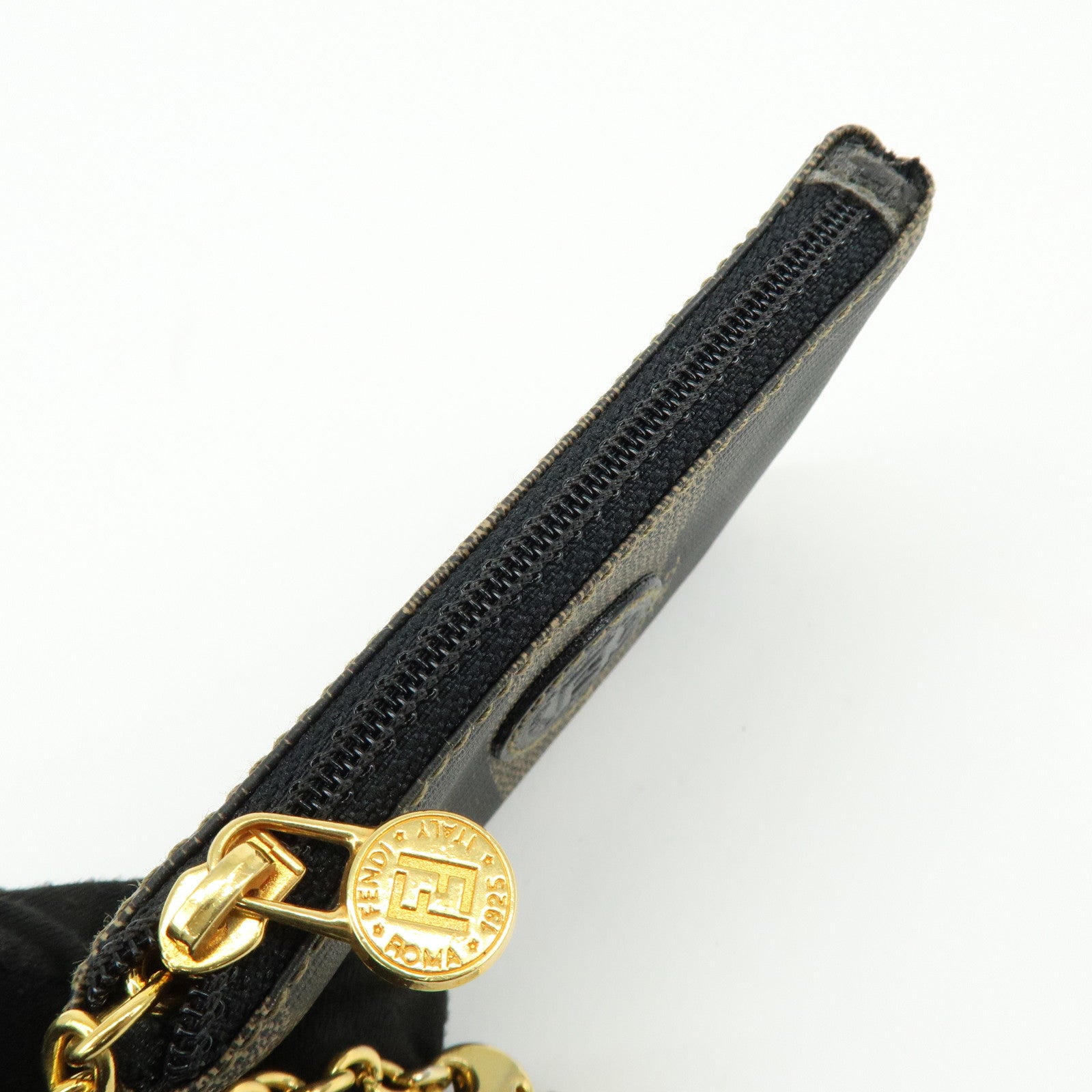 FENDI Pequin PVC Coated Canvas Coin Case Black Beige
