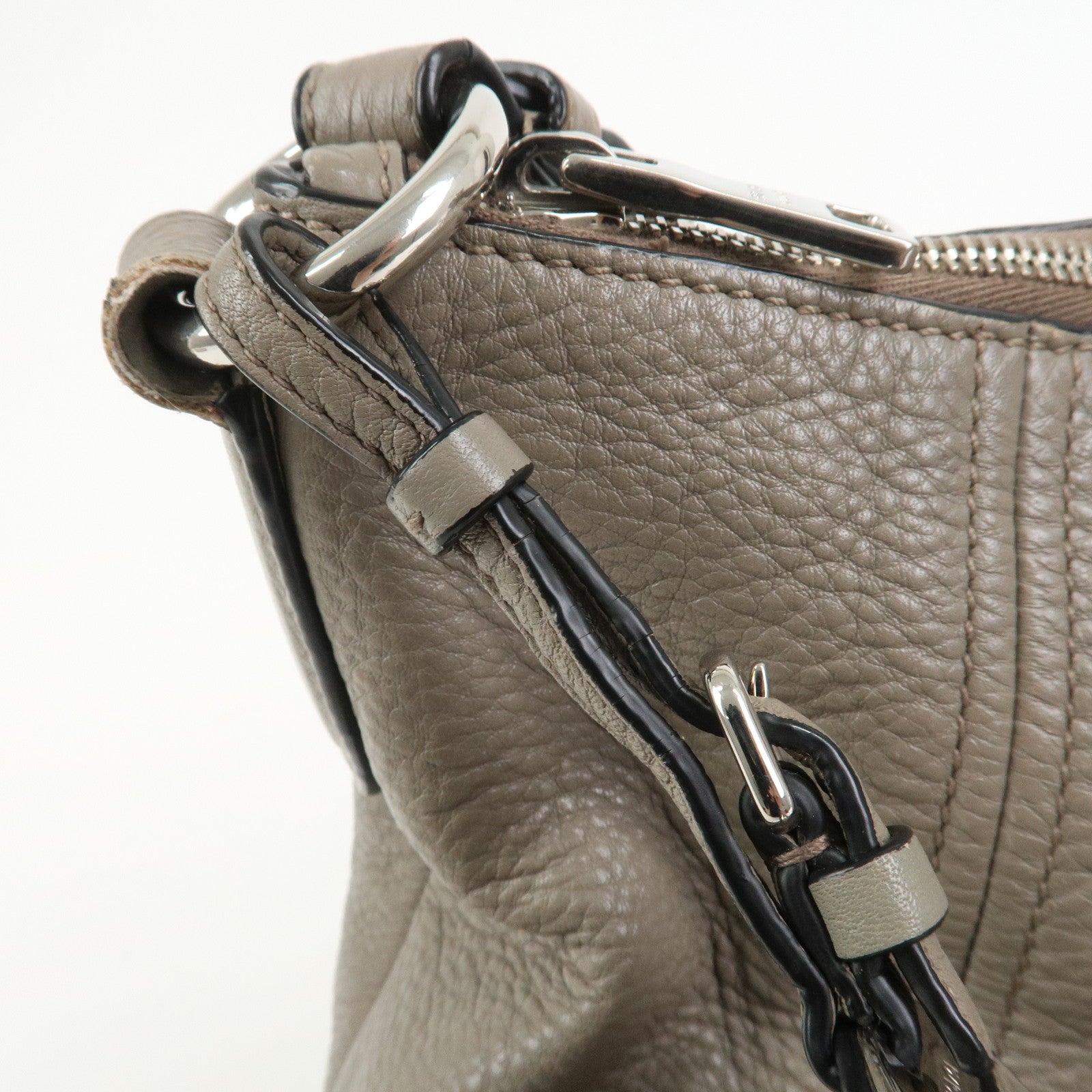 PRADA Leather Shoulder Bag Hand Bag Gray BR5096
