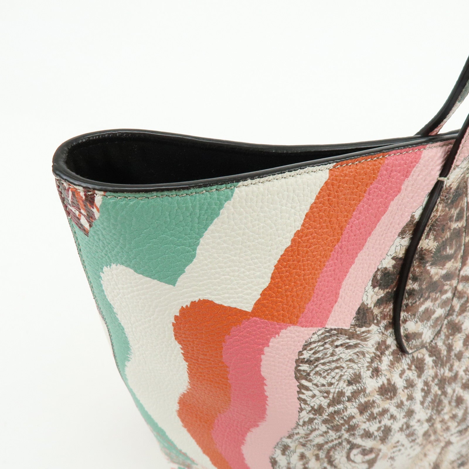 Ferragamo Gancini Leather Tote Bag Shoulder Bag Flower Print