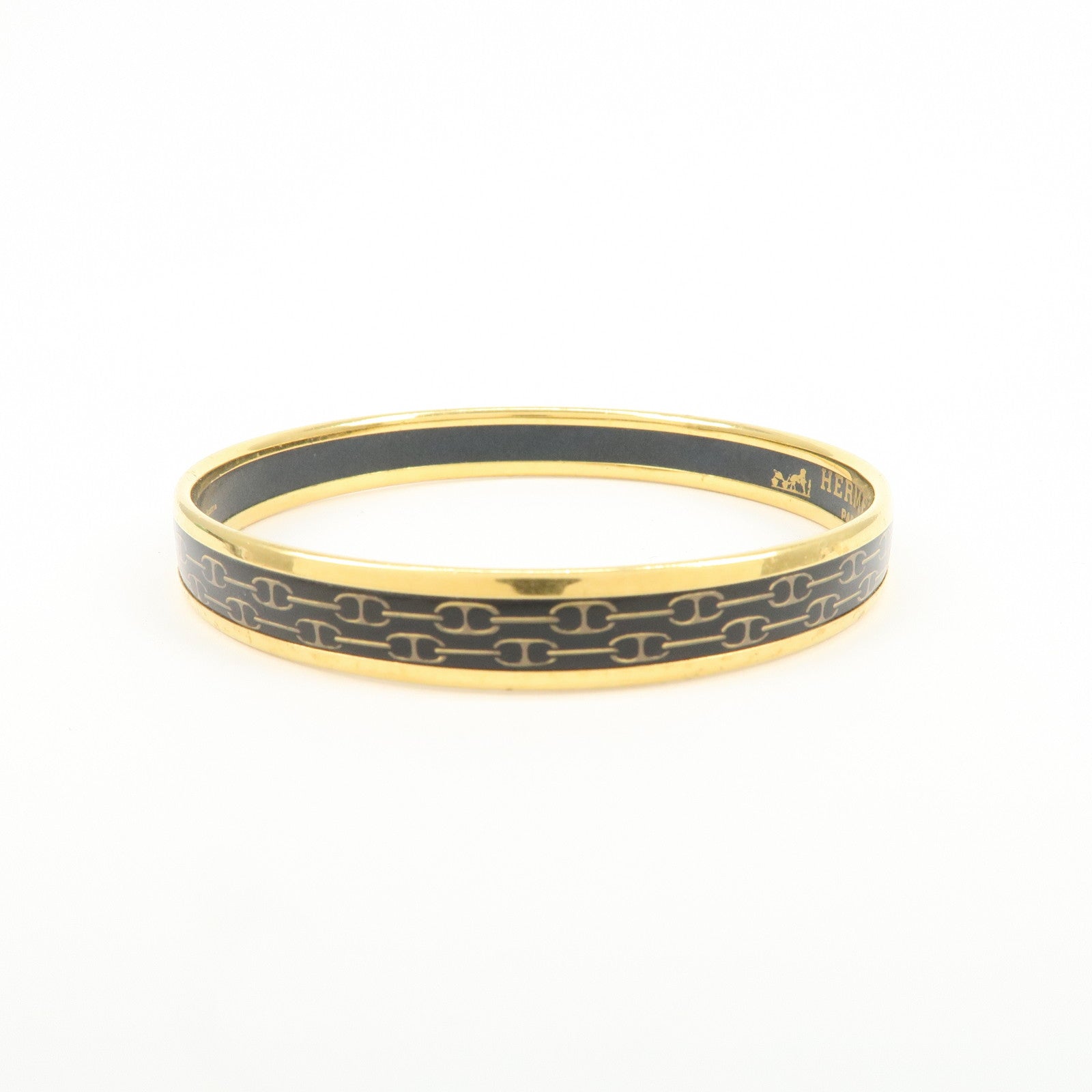 HERMES Email PM Gold Plated Bracelet Bangle Black Gold
