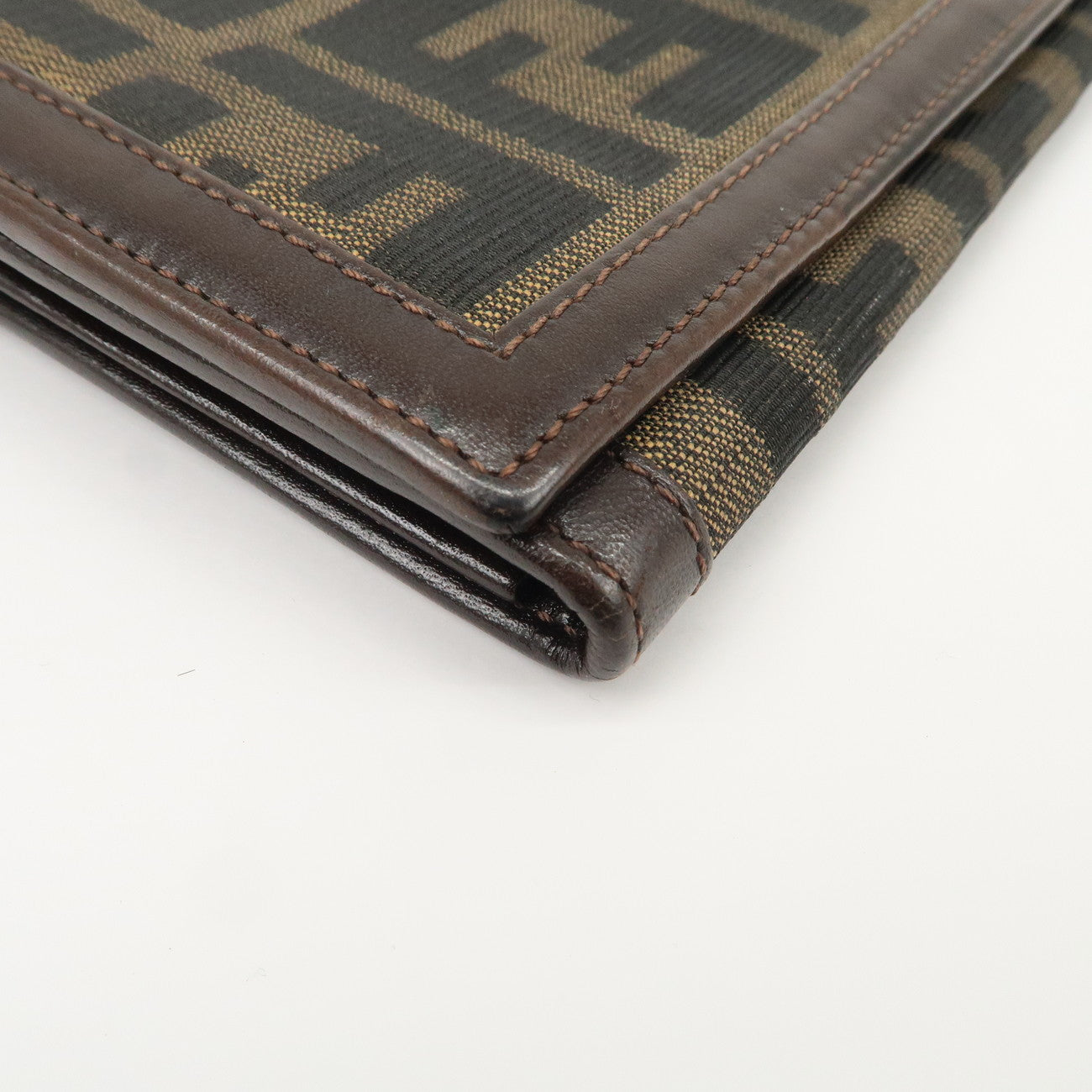 FENDI Zucca Canvas Leather Bi-Fold Long Wallet Brown 30851