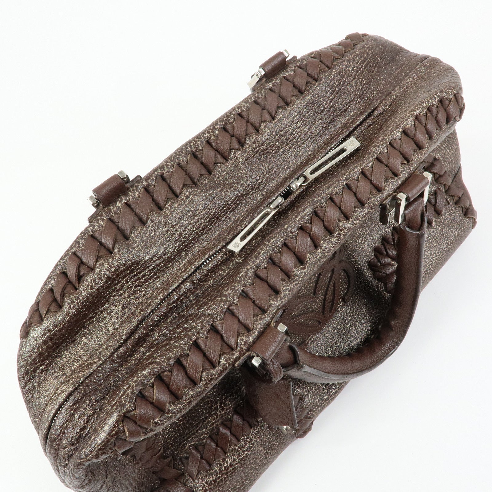 LOEWE Anagram Amazona 36 Leather Hand Bag Boston Bag Brown