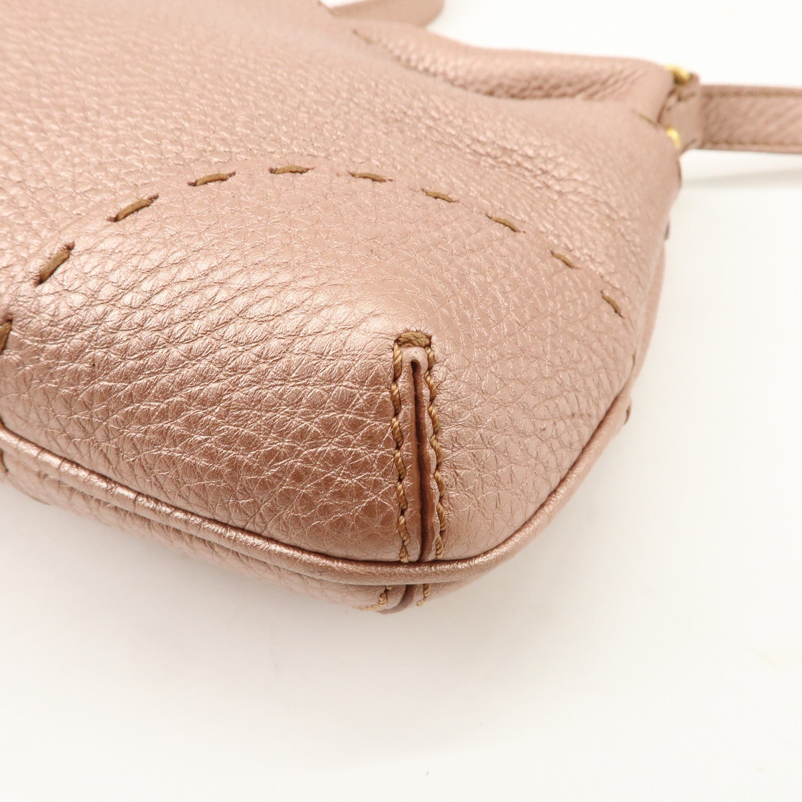 FENDI Seleria Leather Shoulder Bag Champagne Pink 8BT200