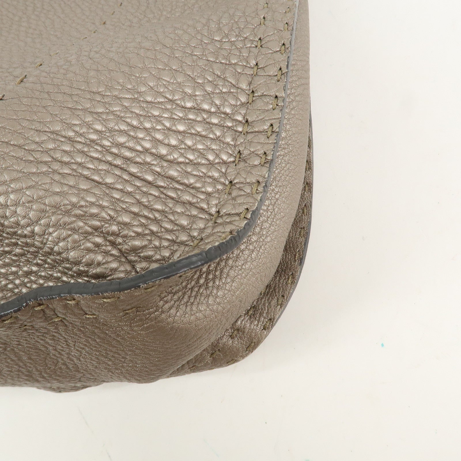 FENDI Selleria Leather Shoulder Bag Hand Bag Silver 8BR582