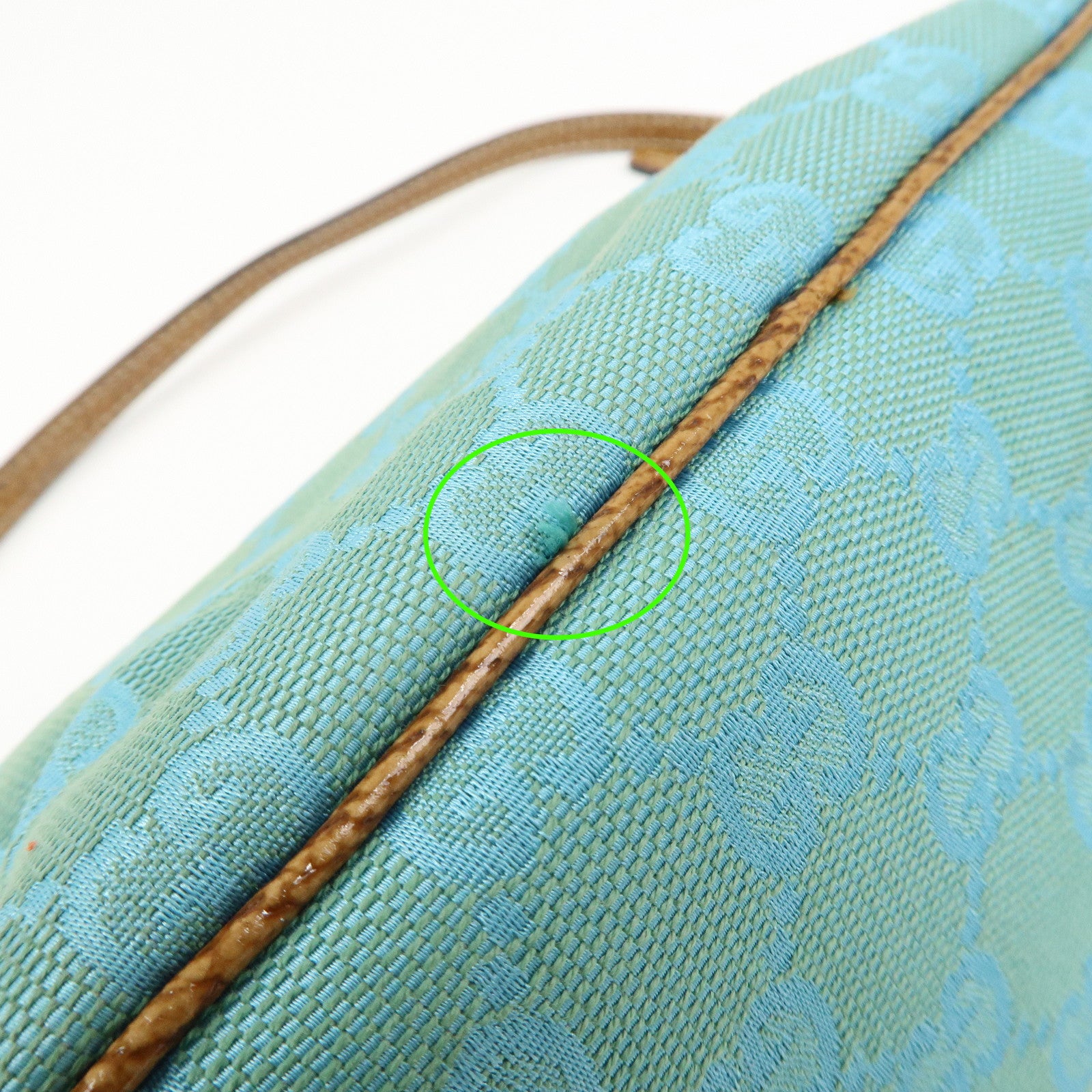 GUCCI Boat Bag GG Canvas Leather Hand Bag Pouch Blue 07198