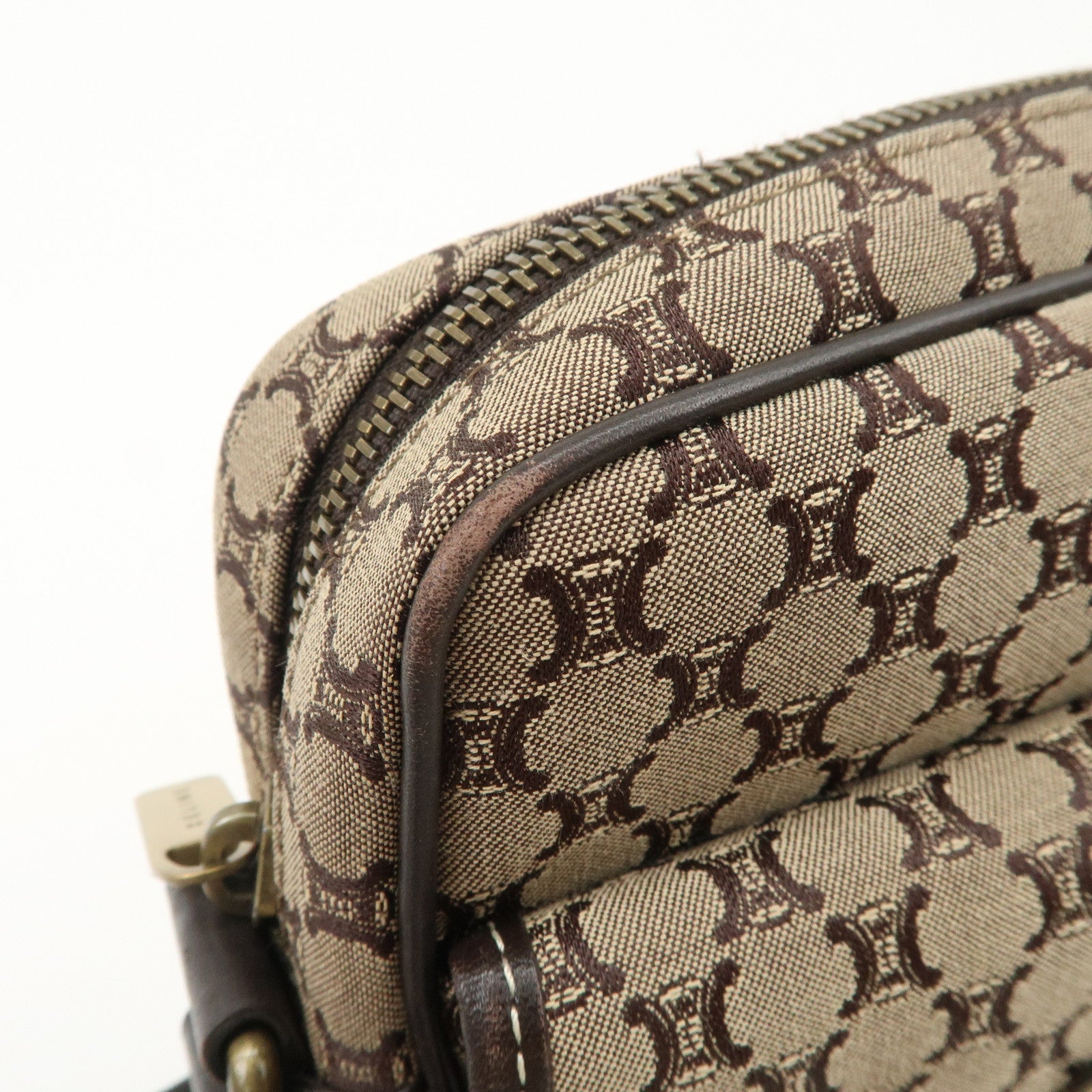 CELINE Macadam Canvas Leather Shoulder Bag Crossbody Bag Brown