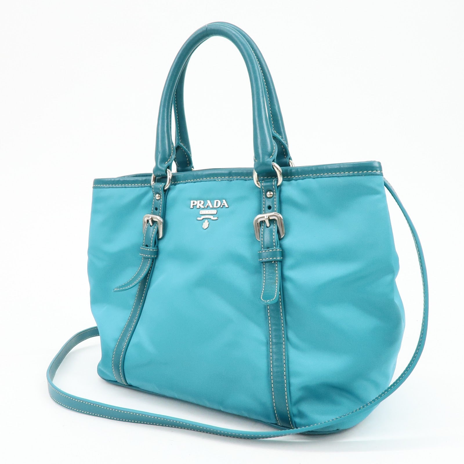 Prada Nylon Leather 2Way Bag Hand Bag Shoulder Bag Blue