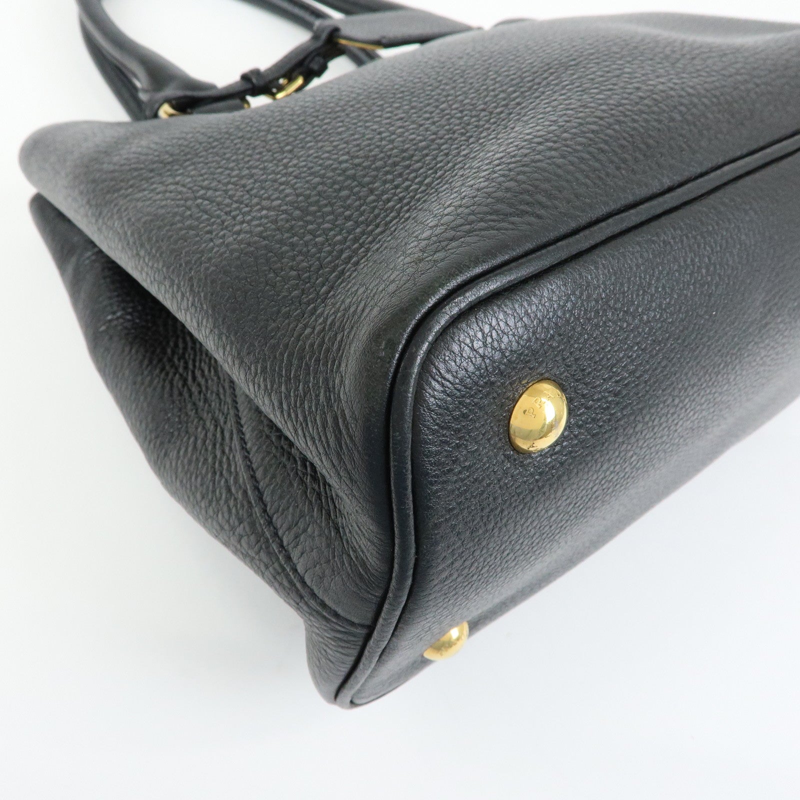 PRADA Logo Calf Leather Tote Bag Hand Bag Black