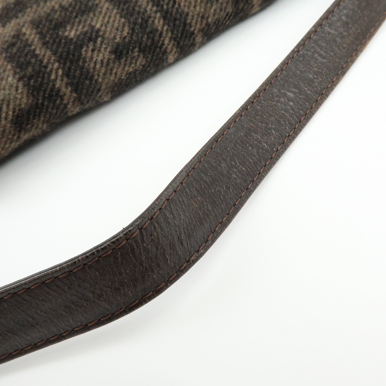 FENDI Mamma Baguette Zucca Wool Leather Shoulder Bag Brown 26325