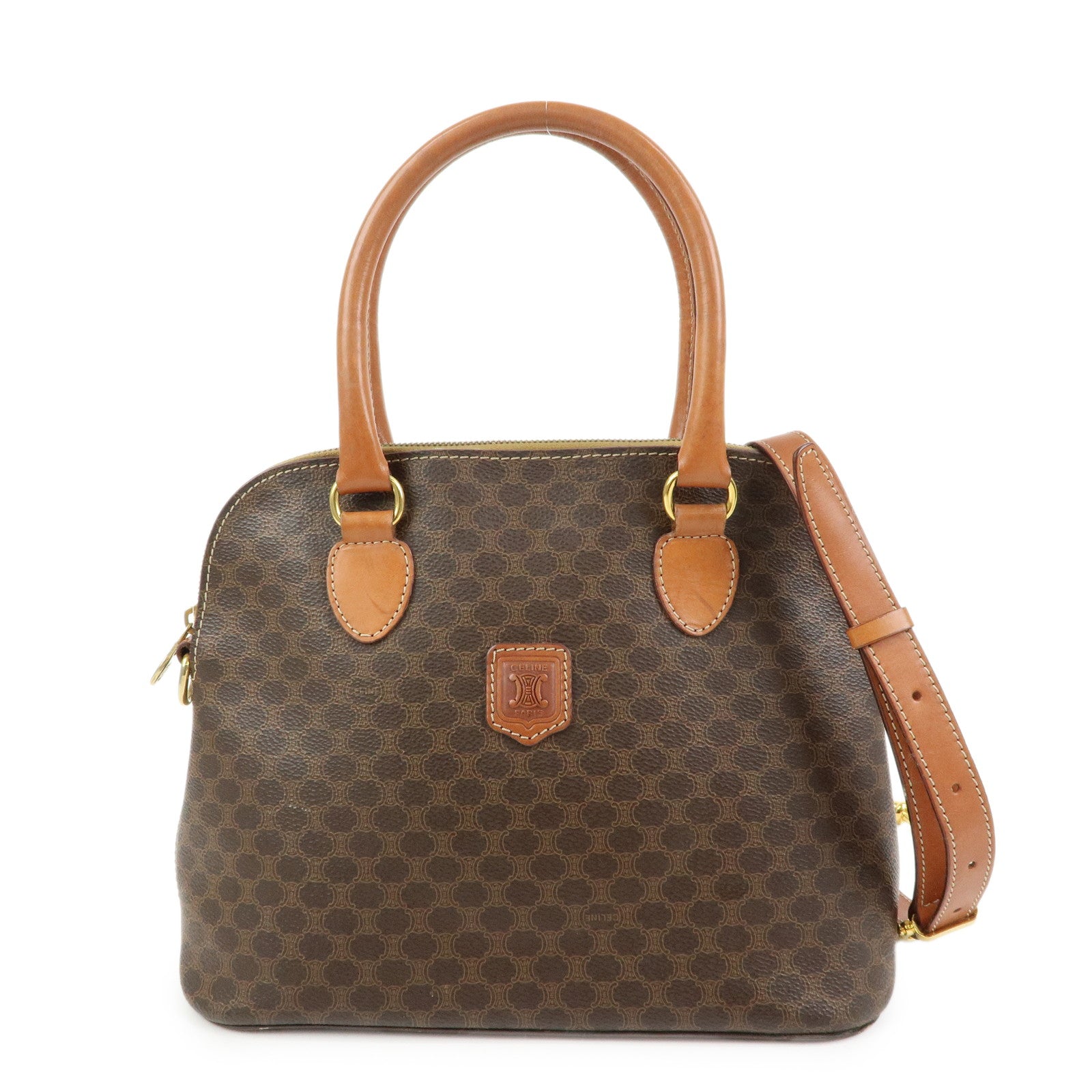 CELINE Macadam Leather 2WAY Bag Hand Bag Shoulder Bag Brown