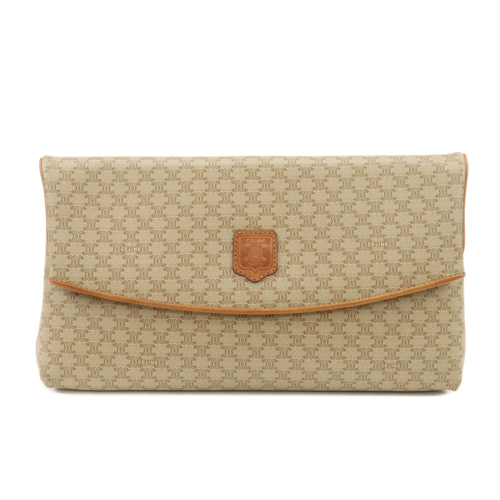 CELINE Macadam PVC Leather Clutch Bag Hand Bag Brown Beige
