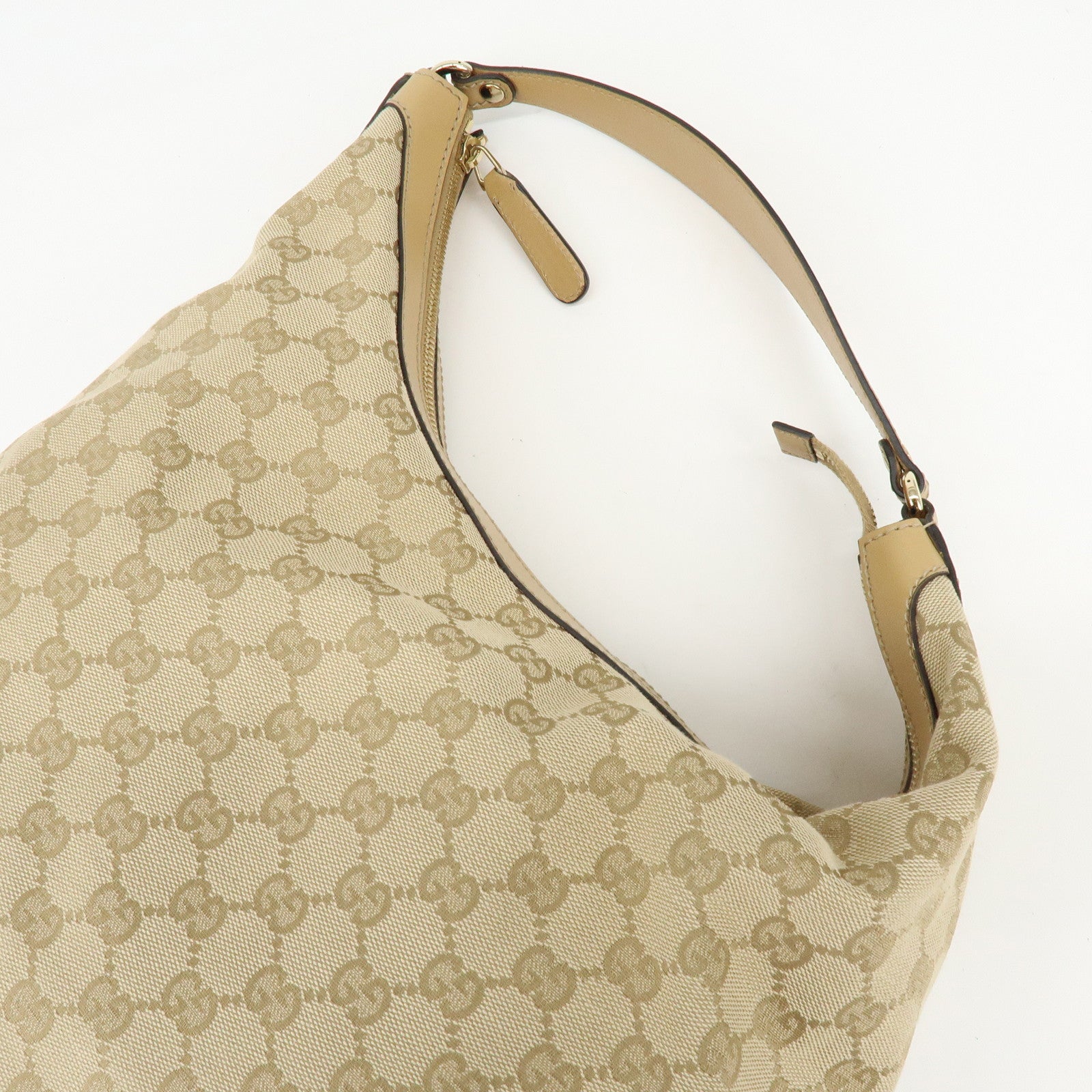 GUCCI Sherry Horsebit GG Canvas Leather Shoulder Bag Beige 232968