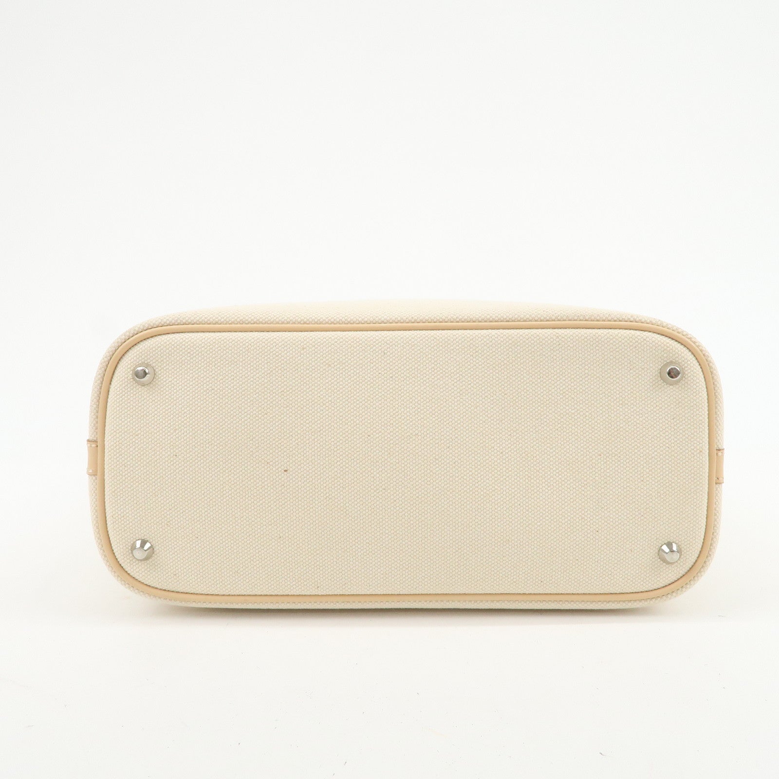 BURBERRY Cotton Leather Tote Bag Hand Bag Natural Beige