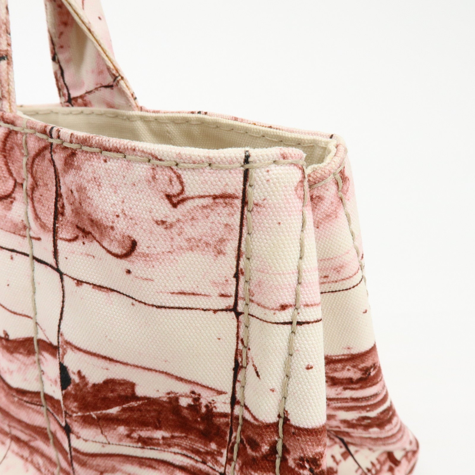 PRADA Canapa Large Triangle Logo Canvas Tote Bag Bordeaux B1872B