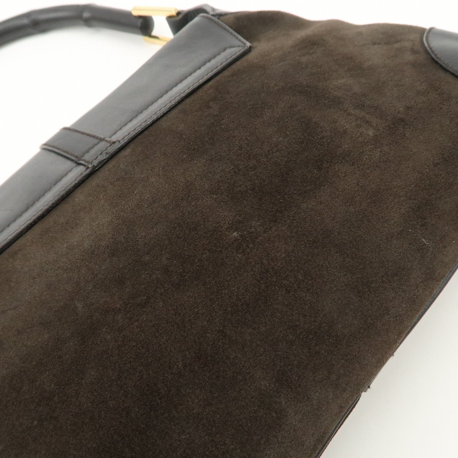 GUCCI Bamboo Leather Shoulder Bag Black Gold HDW 001.4096 Used