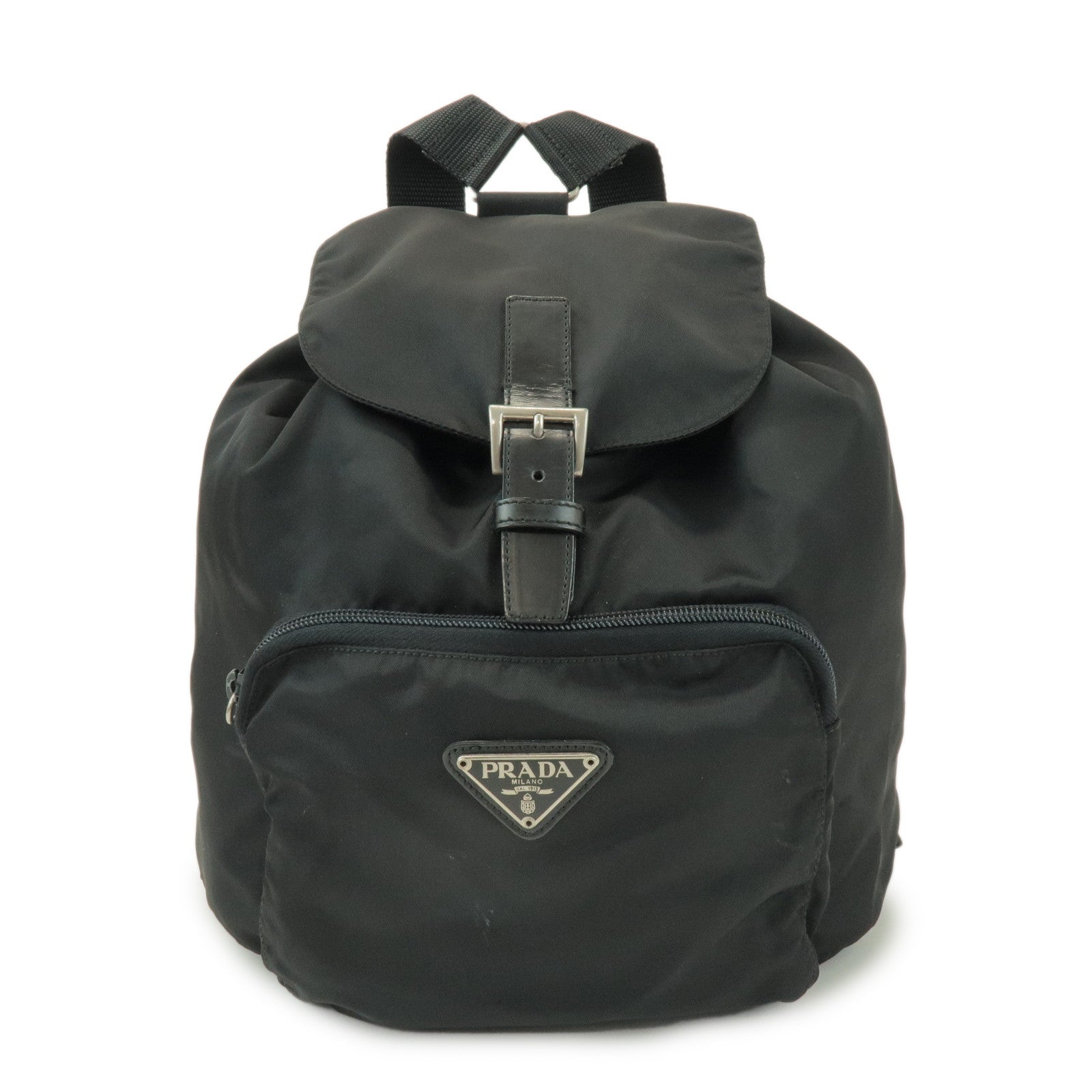 PRADA Triangle Logo Nylon Leather Backpack Rucksack Black B4650F