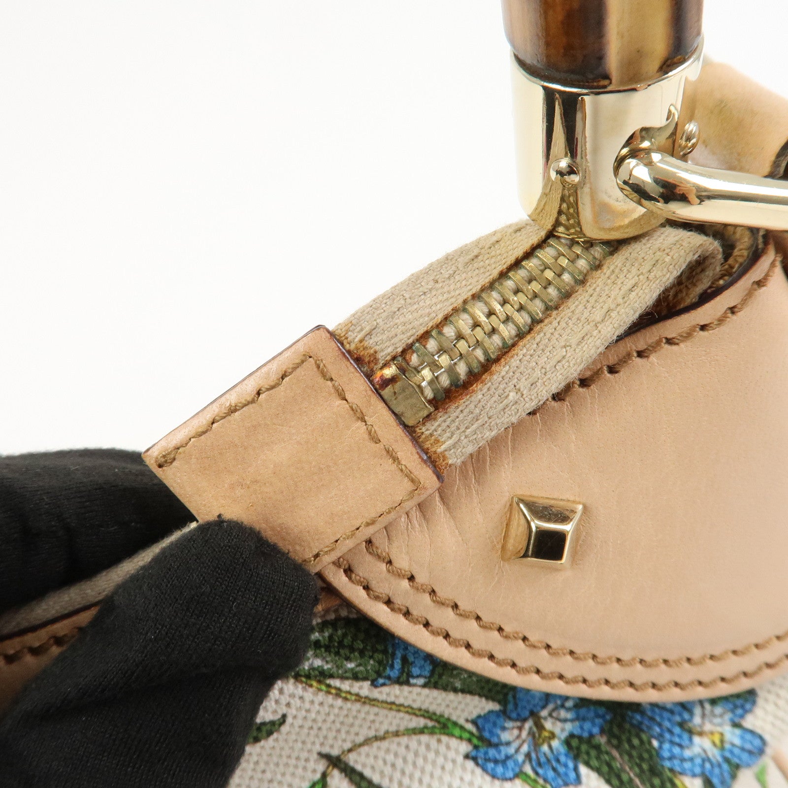 GUCCI Bamboo Canvas Leather Shoulder Bag Flora Ivory Pink 137383