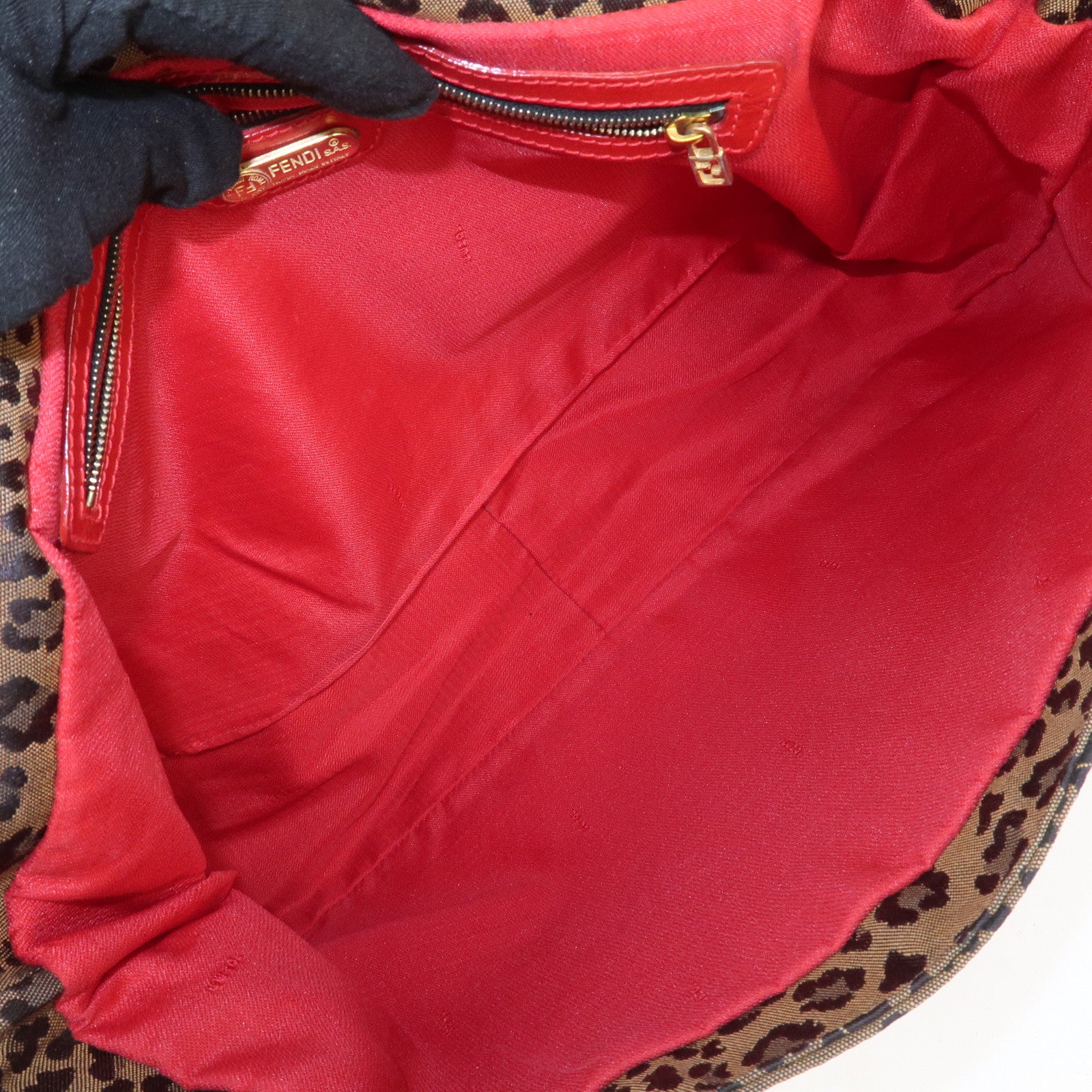 FENDI Canvas Leather Shoulder Bag Crossbody Bag Leopard 263570