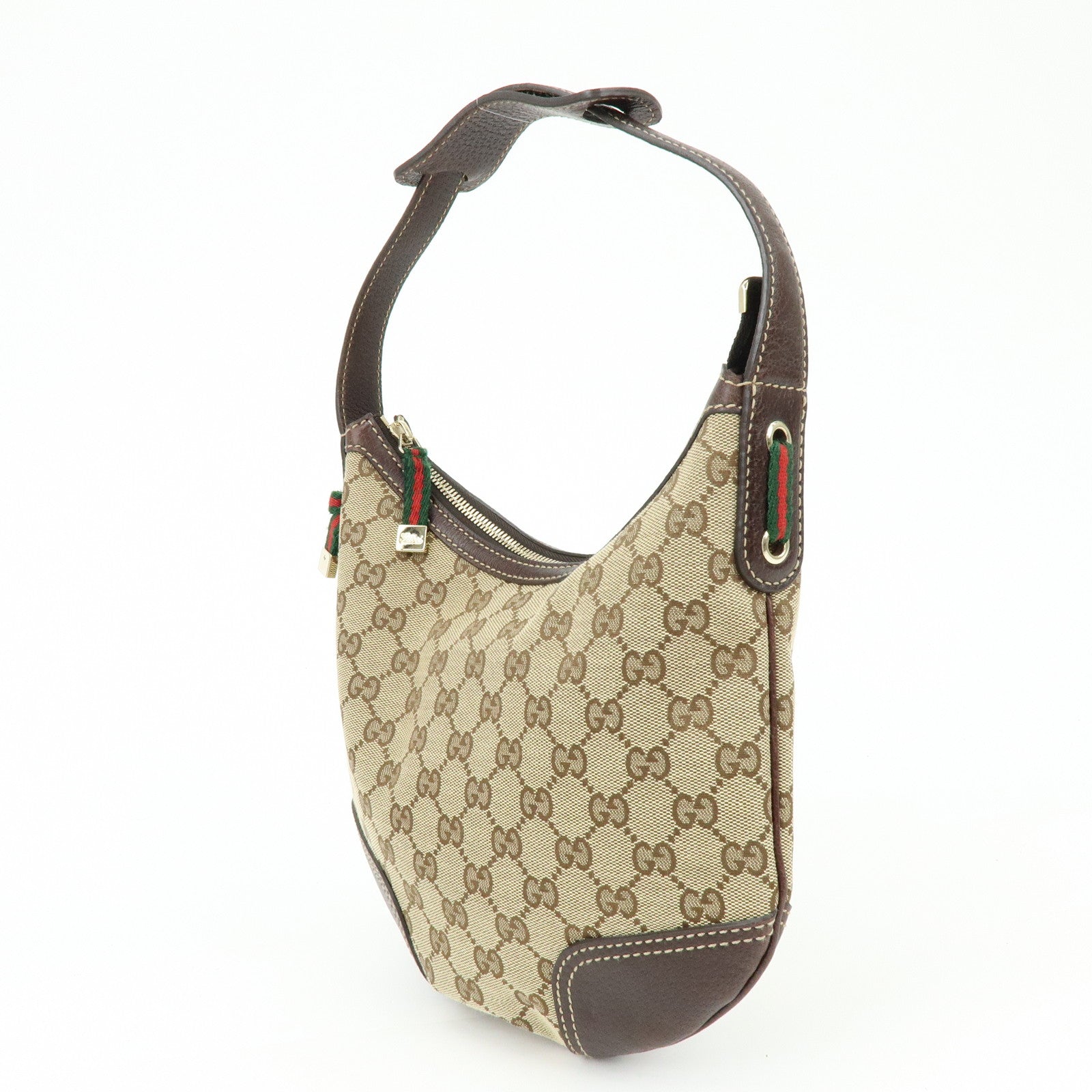 GUCCI Sherry GG Canvas Leather Shoulder Bag Beige Brown 162895