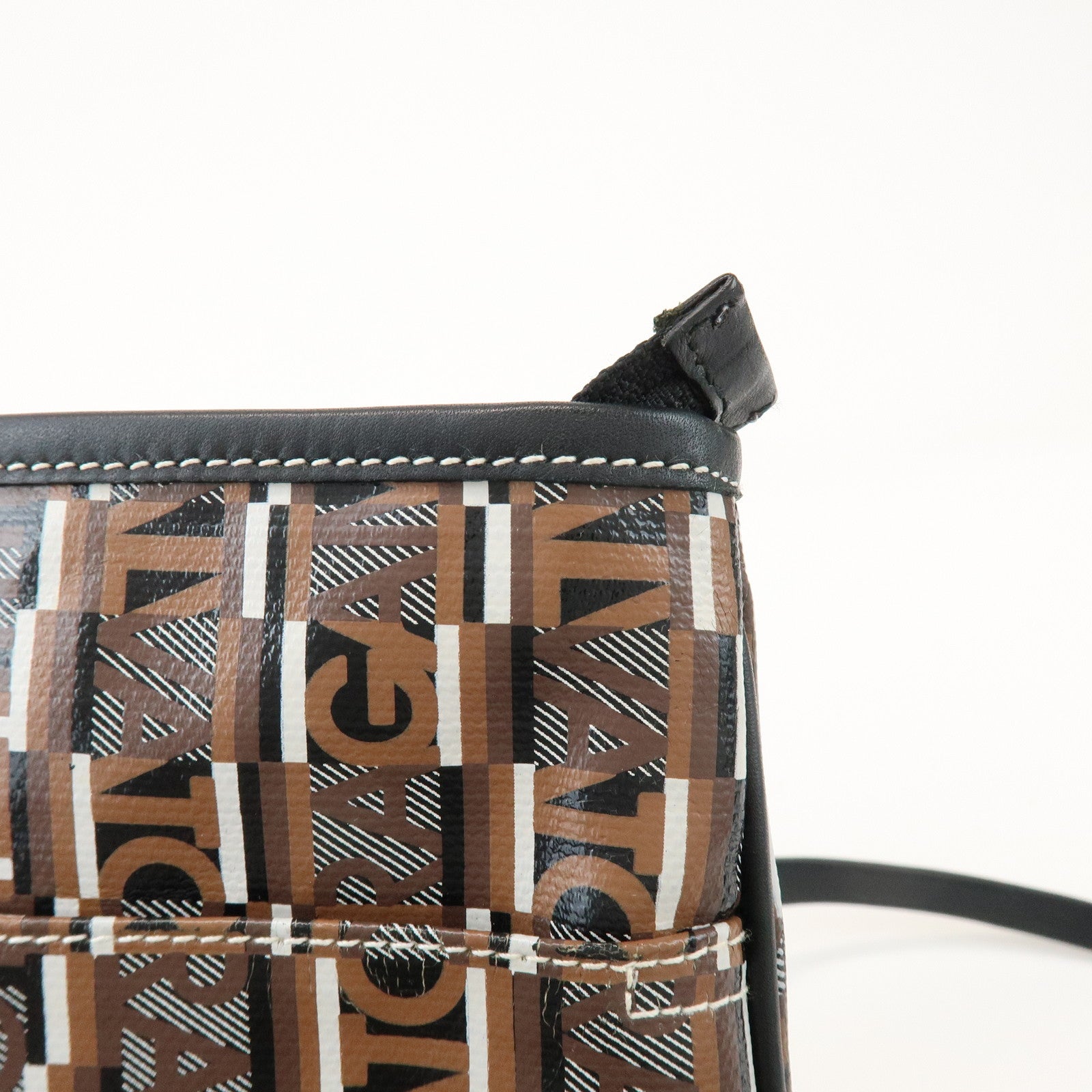 Ferragamo Logo PVC Leather Shoulder Crossbody Bag Brown Black