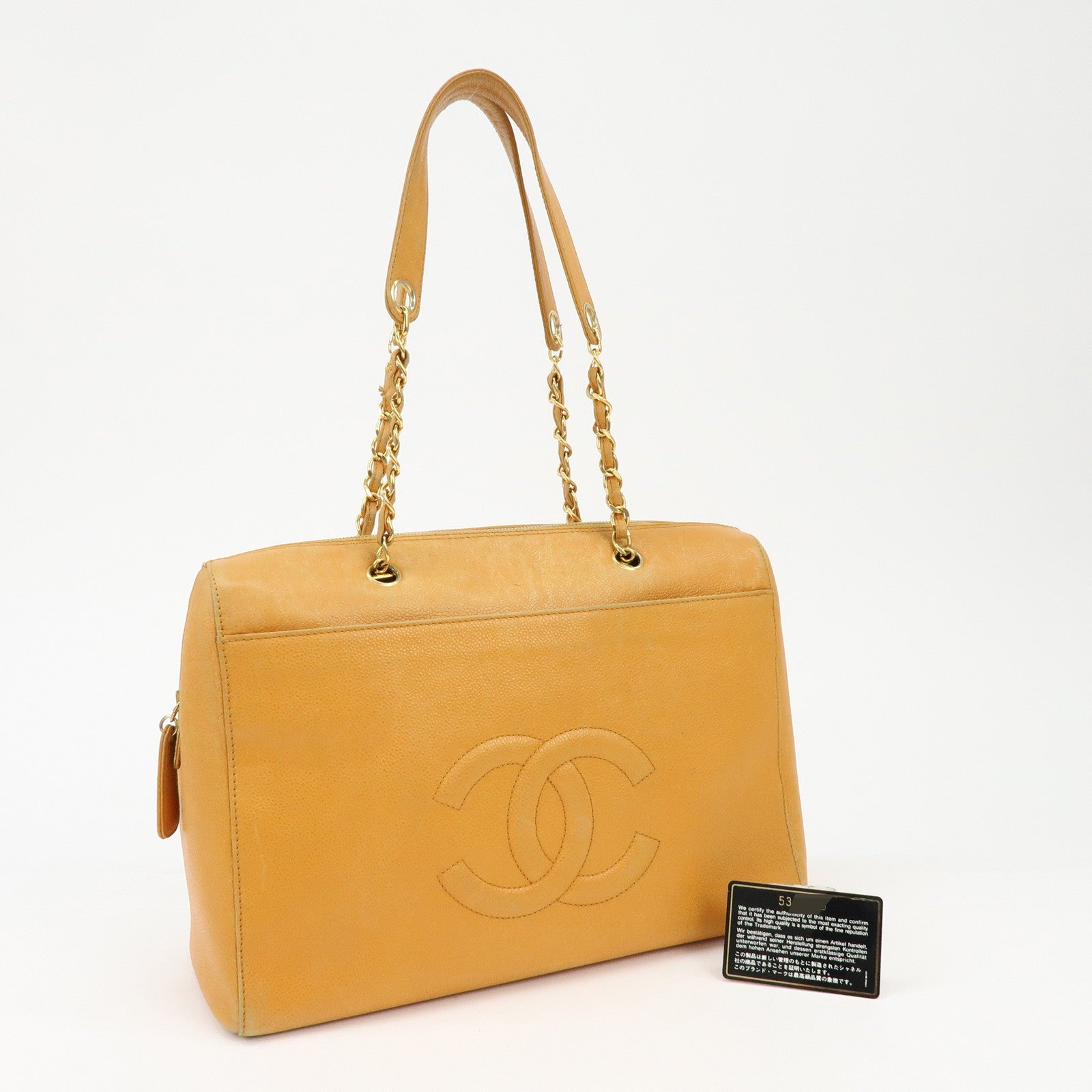 CHANEL COCO Mark Caviarskin Chain Shoulder Bag Boston Bag Yellow