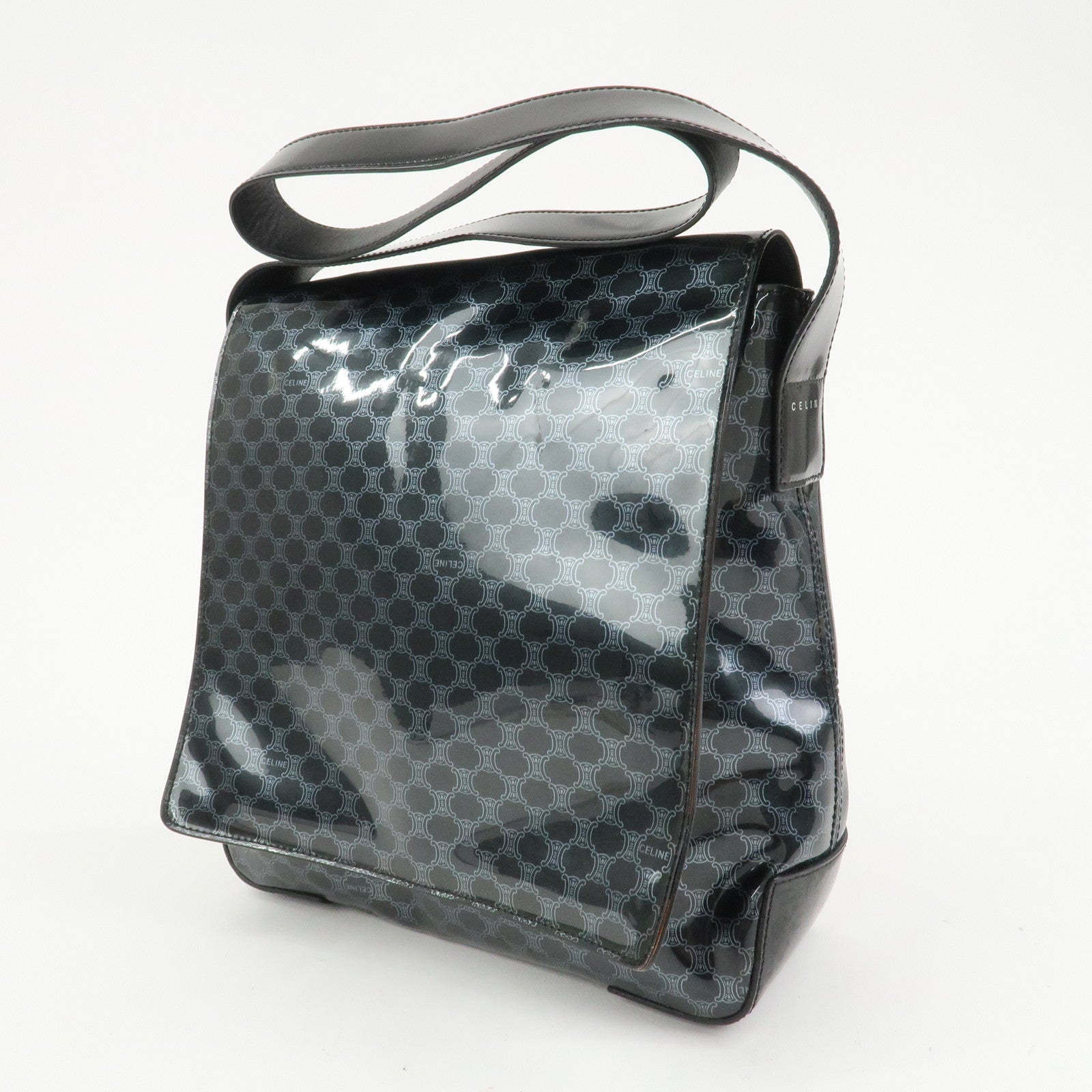 CELINE Macadam Vinyl Leather Shoulder Bag Crossbody Bag Black