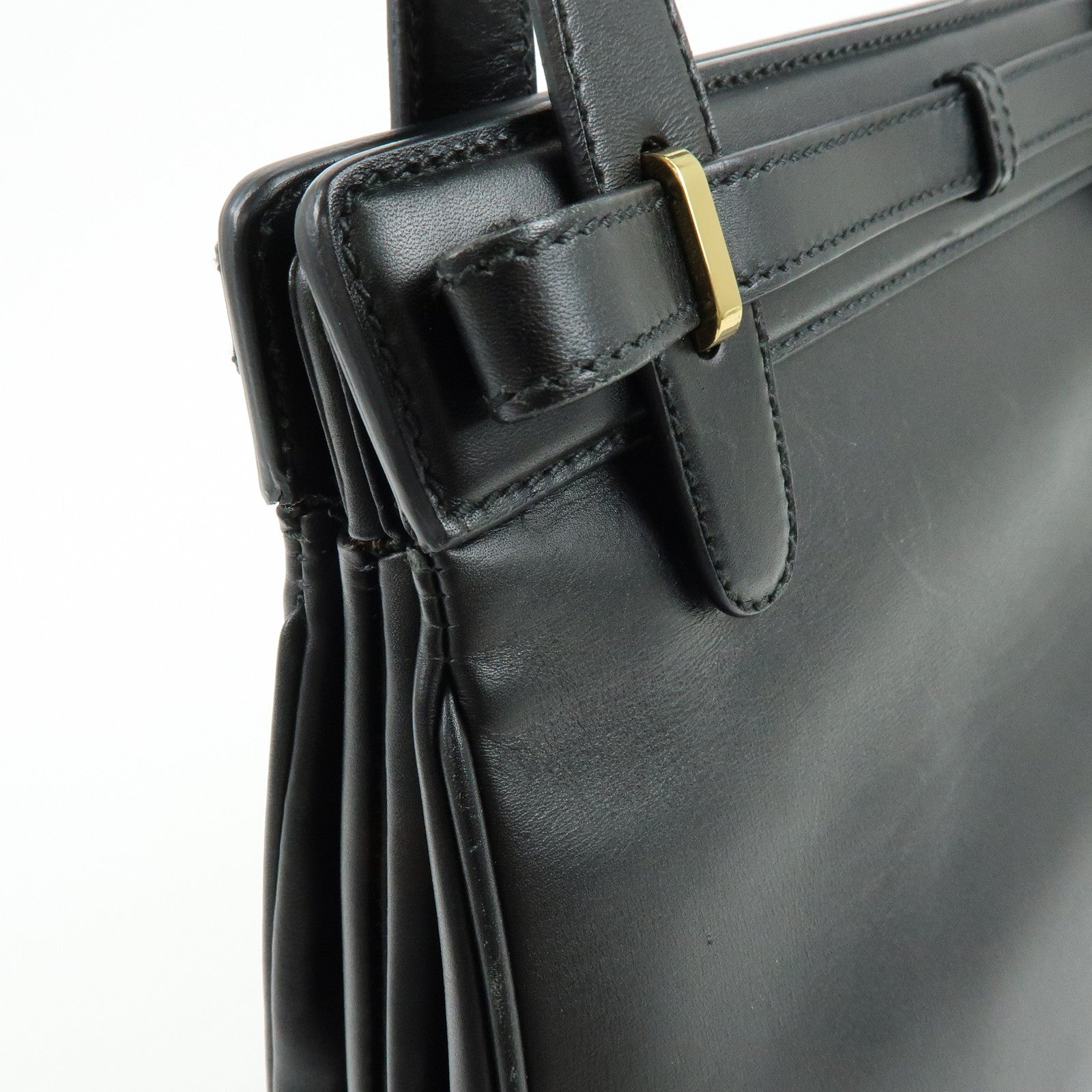 GUCCI Logo Leather Turn-lock Hand Bag Black 102119