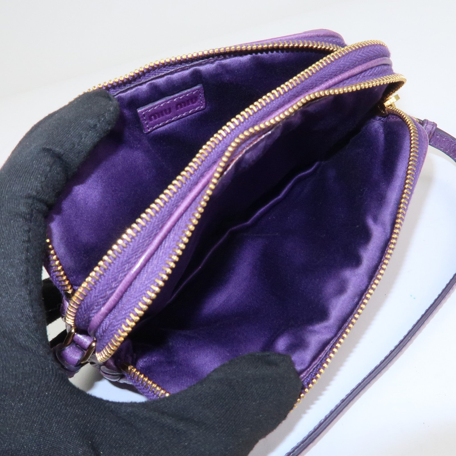 MIU MIU Logo Matelasse Mini Hand Bag Shoulder Bag Purple 5ARH02