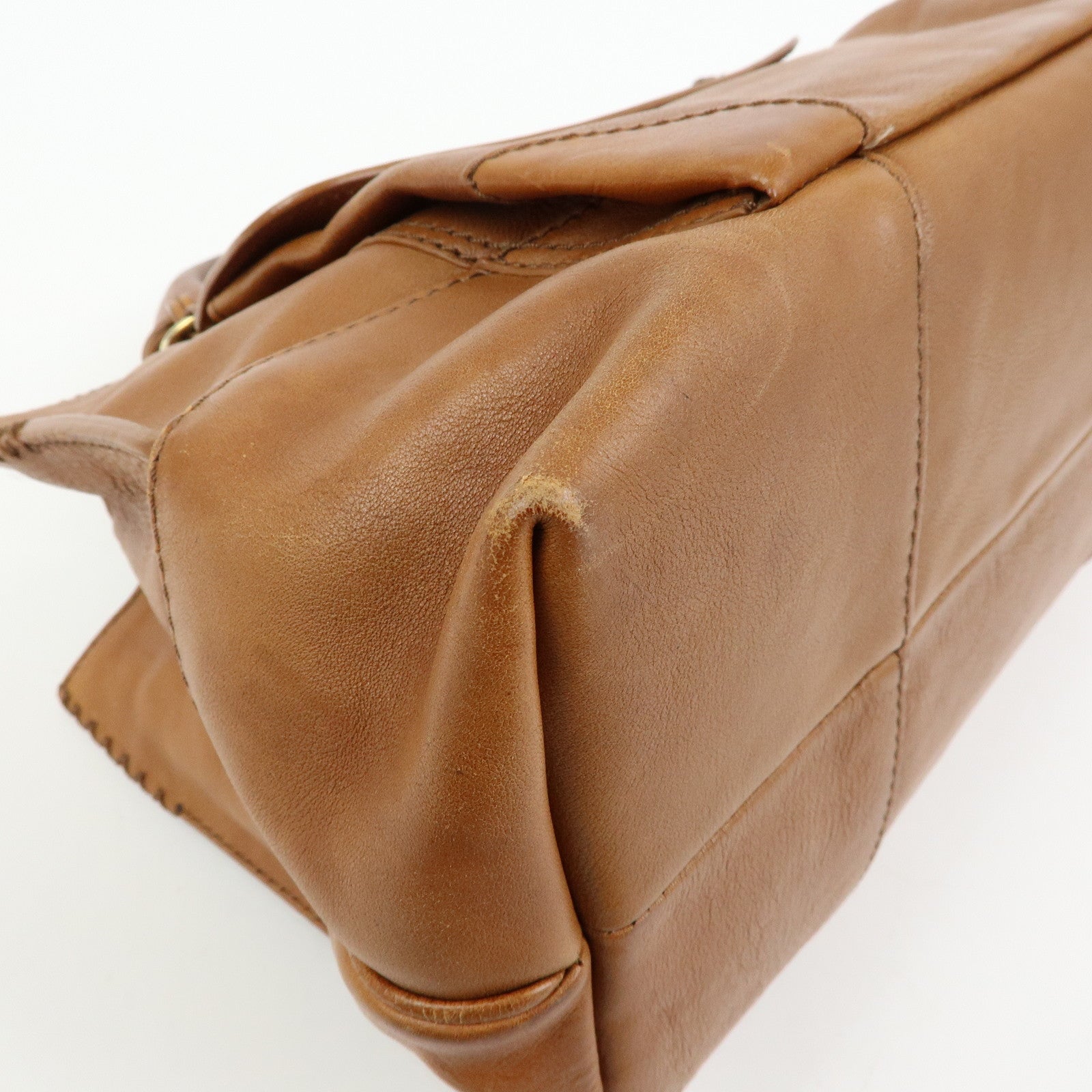 CELINE Logo Leather Boogie Bag Hand Bag Tote Bag Brown