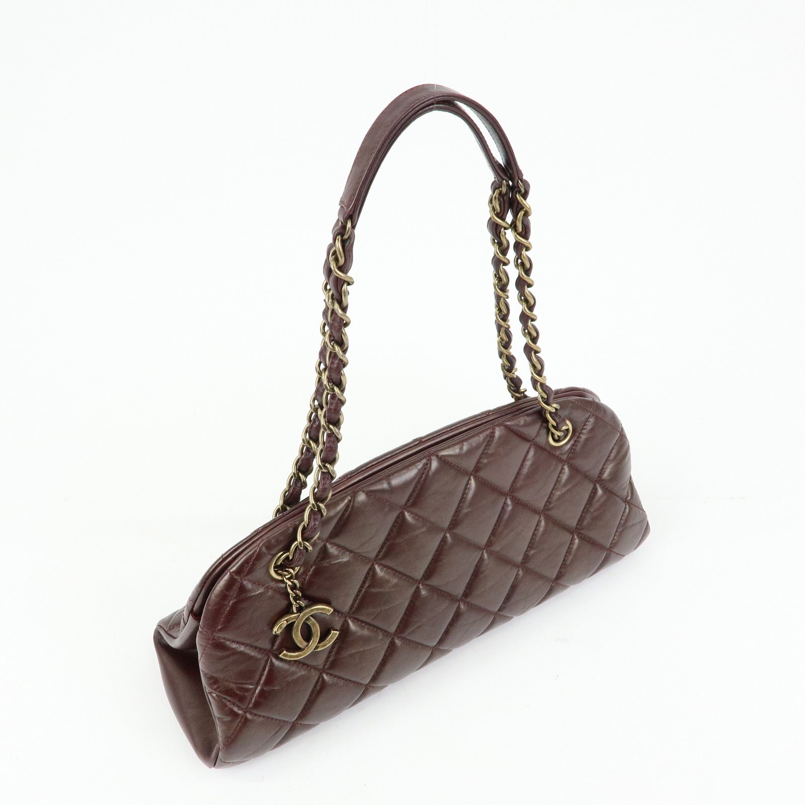 CHANEL Mademoiselle Calf Leather Chain Shoulder Bag Bordeaux