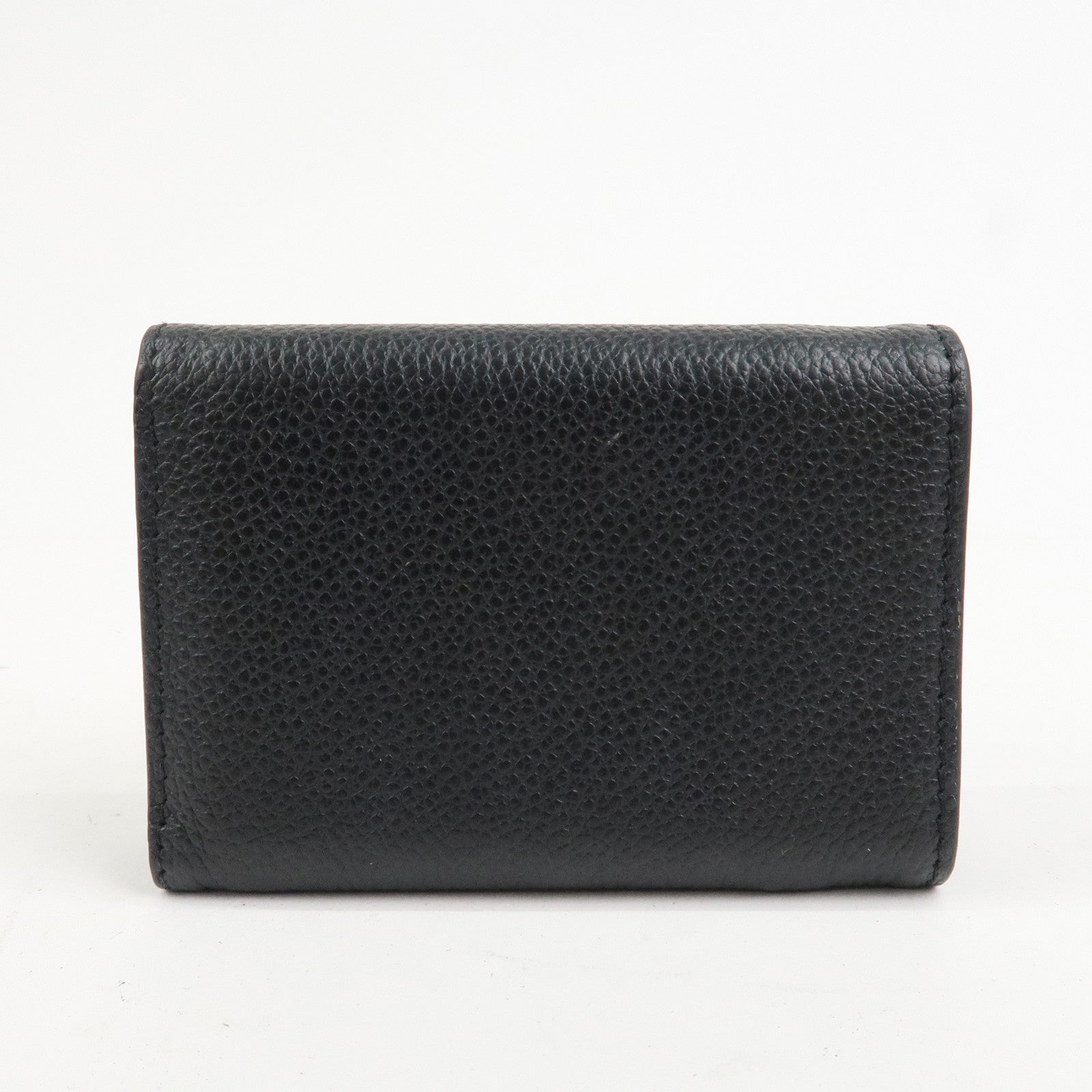 SAINT LAURENT Leather Tri-fold Compact Wallet Black Silver HDW