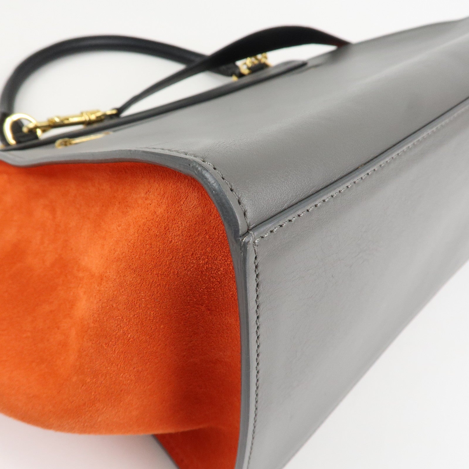 CELINE Trapeze Leather Suede 2Way Hand Shoulder Bag Black Orange