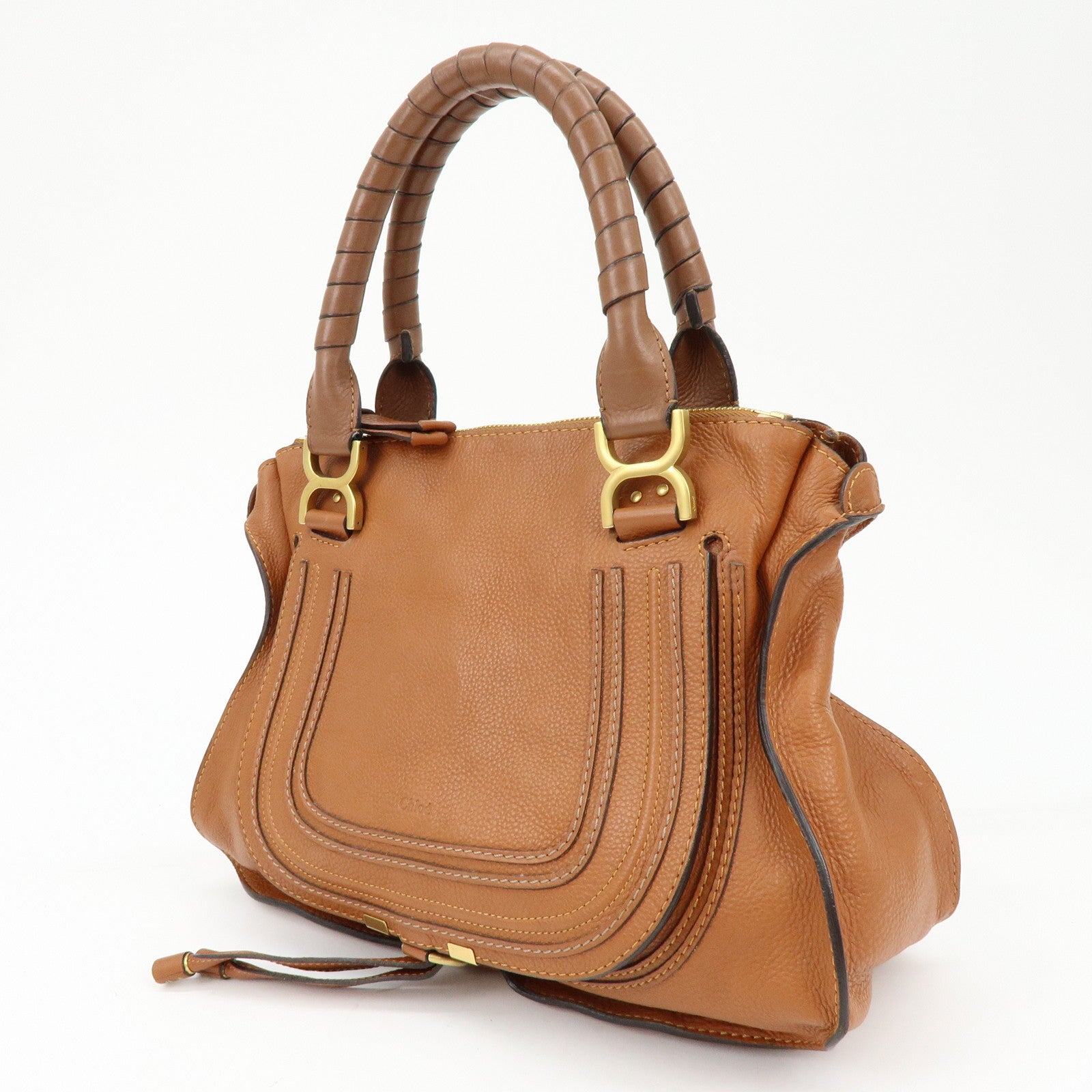 Chloe Marcie Leather Tote Bag Hand Bag Shoulder Bag Brown