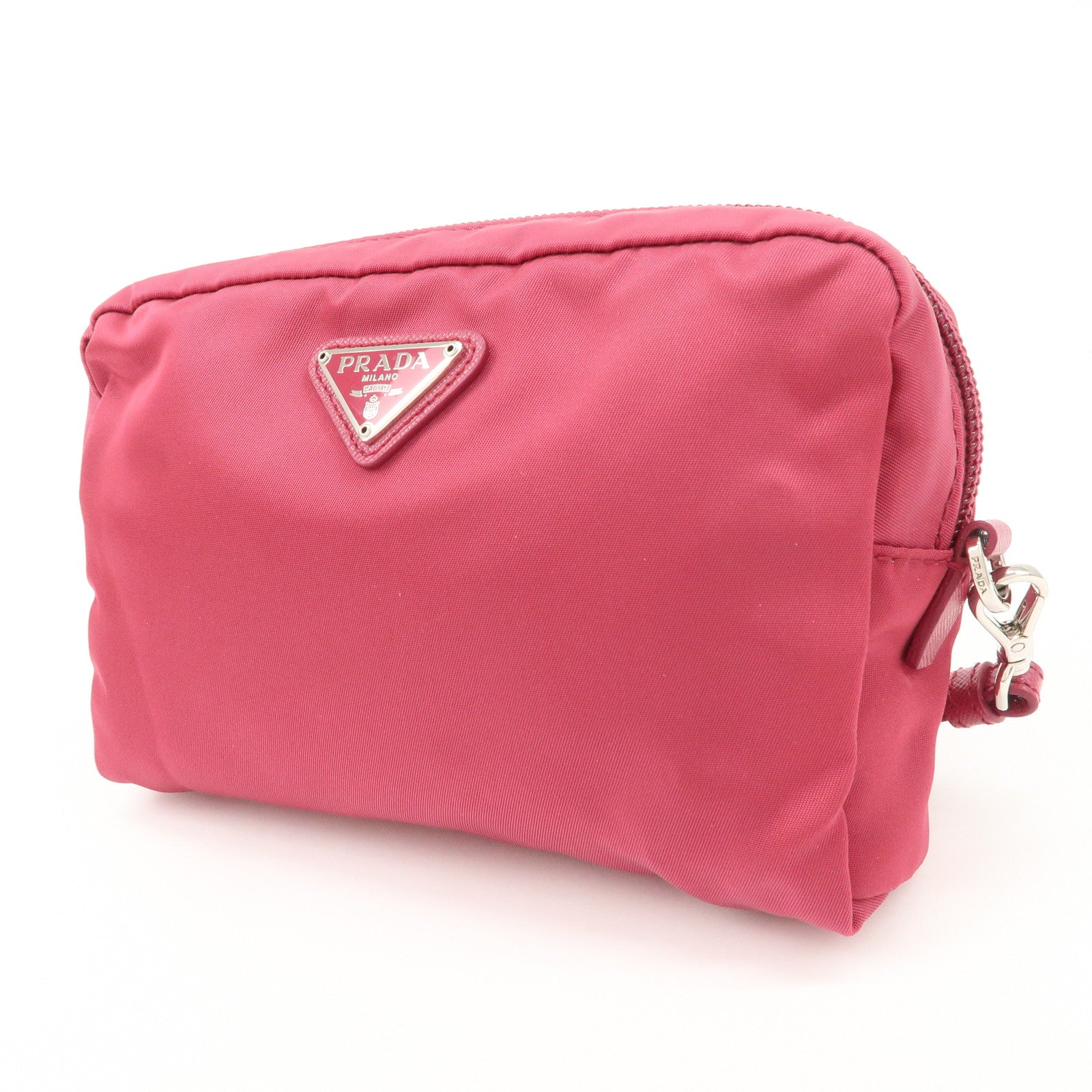PRADA Triangle Logo Nylon Leather Pouch Pink 1NE693 Used