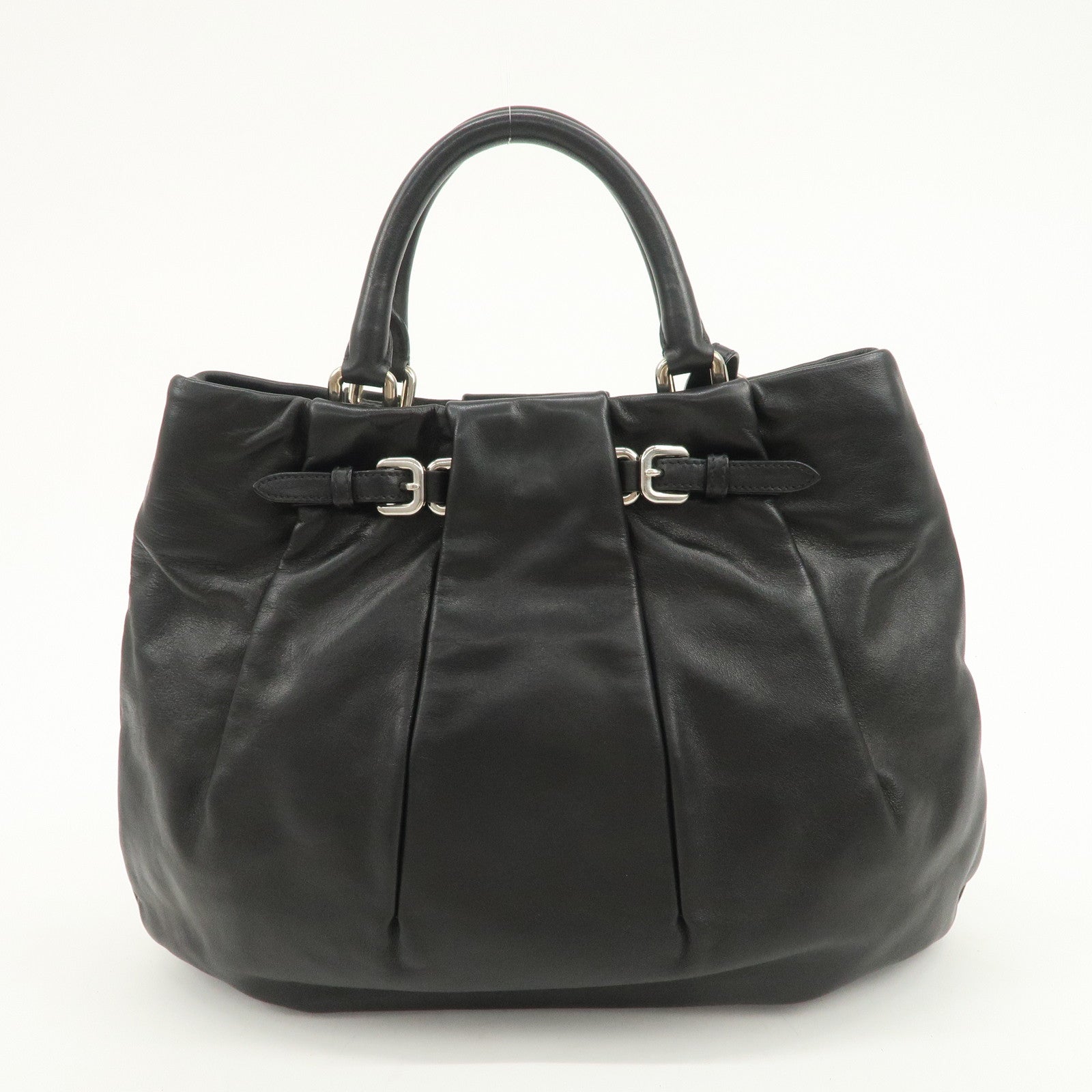 PRADA Soft Calf Leather 2Way Shoulder Bag Hand Bag Black BN1200