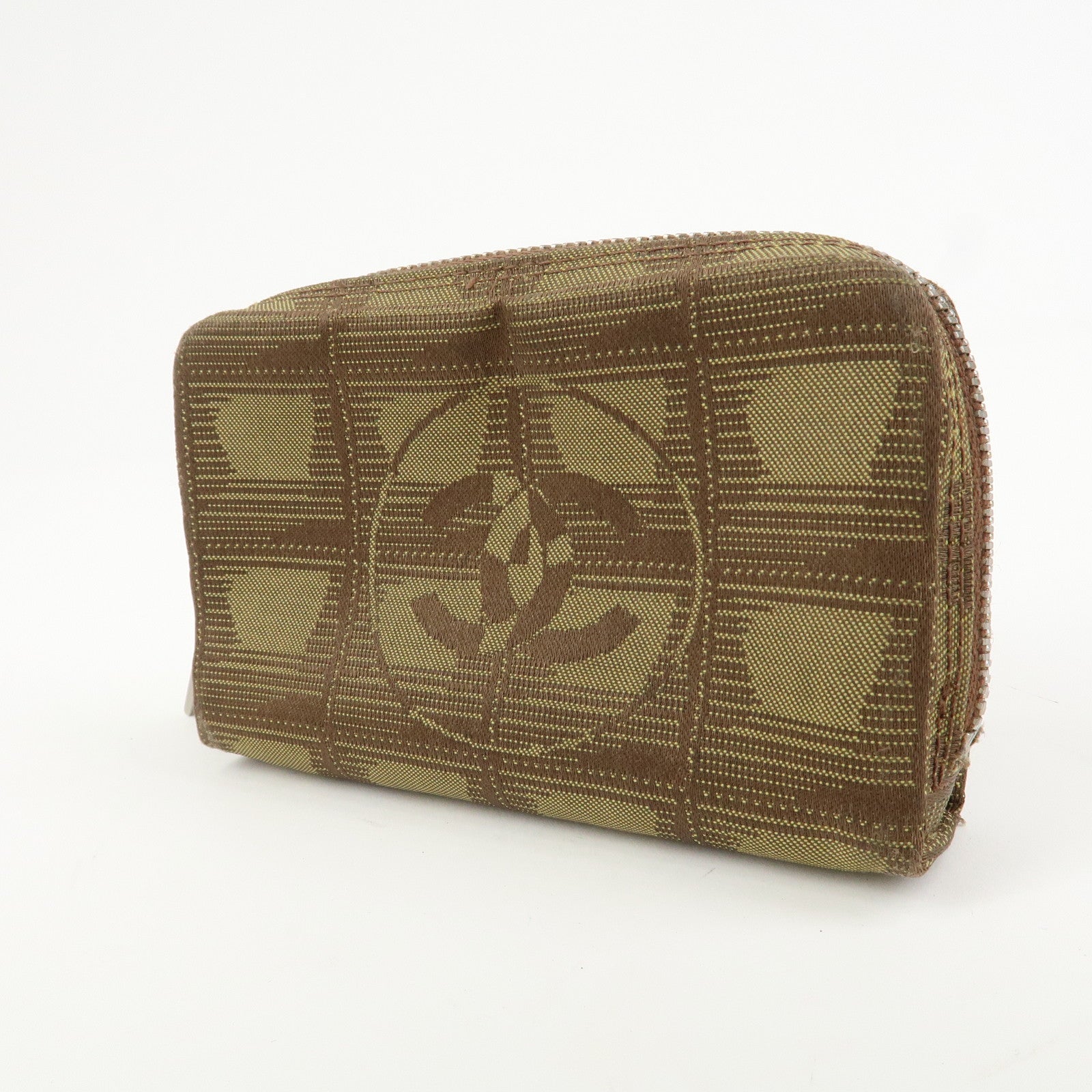 CHANEL New Travel Line Nylon Jacquard Cosmetic Pouch Khaki