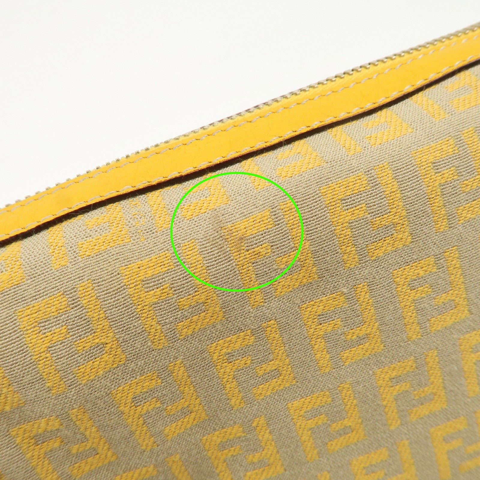 FENDI Zucchino Canvas Leather Shoulder Bag Beige Yellow 8BT089