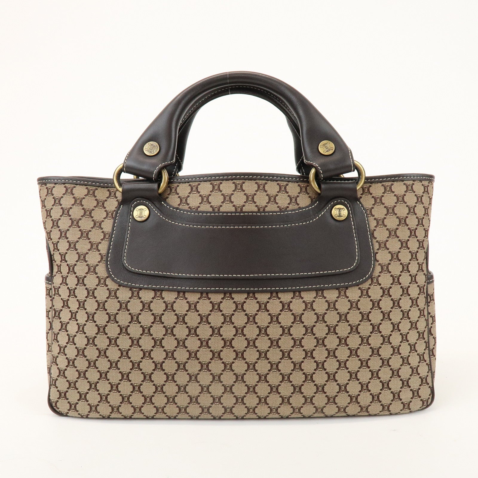 CELINE Macadam Boogie Bag Canvas Leather Hand Bag Tote Bag Beige