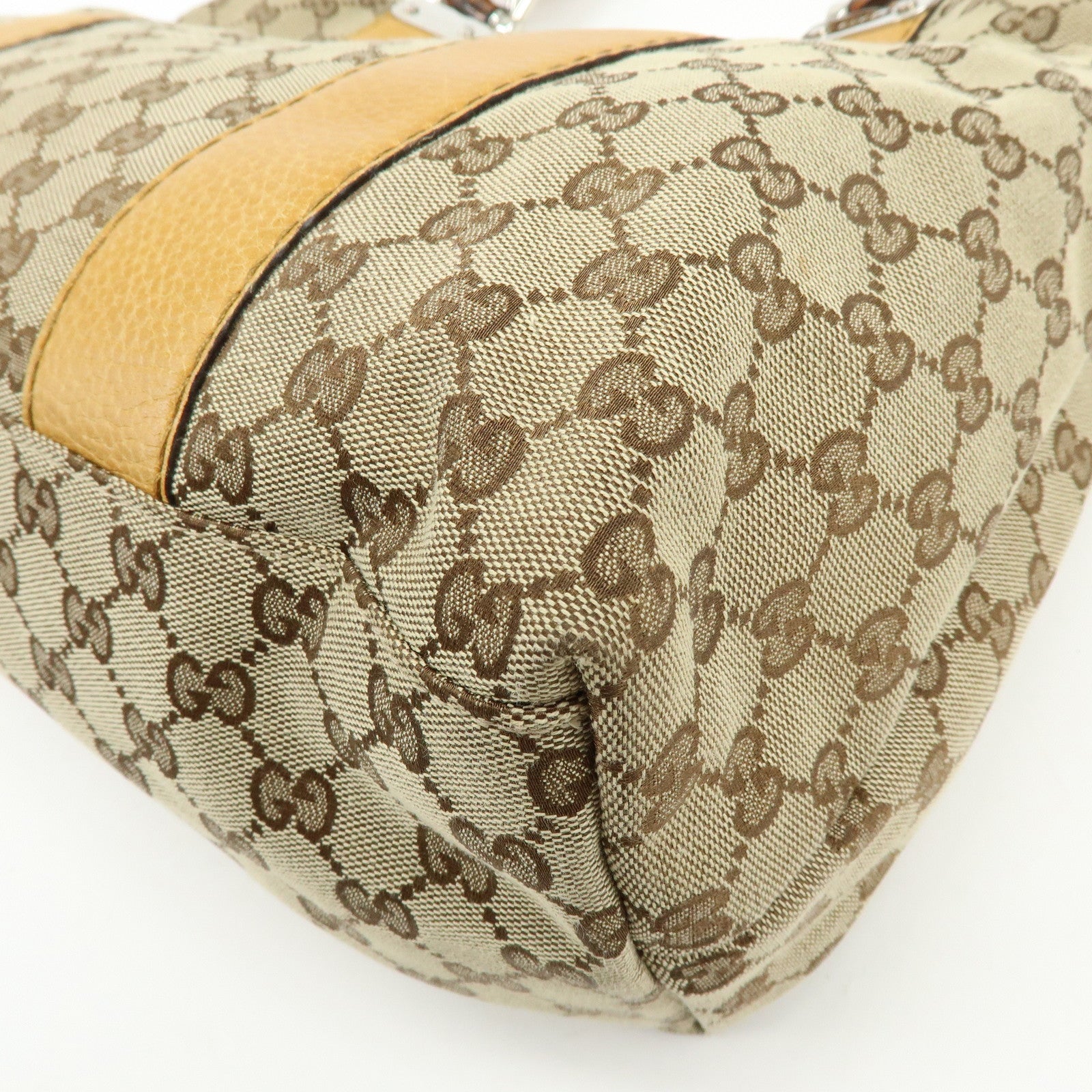 GUCCI Bamboo GG Canvas Leather Tote Bag Beige Yellow 232947