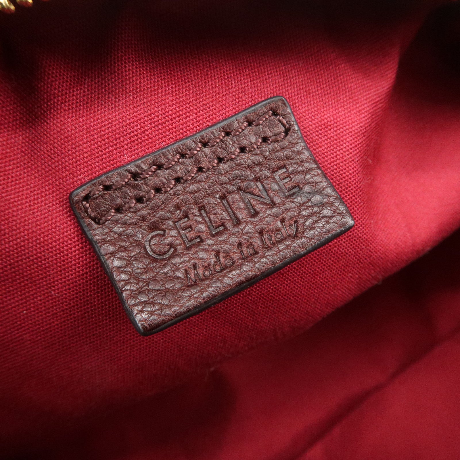 CELINE Macadam Canvas Leather Pouch Cosmetic Pouch Brown Wine Red