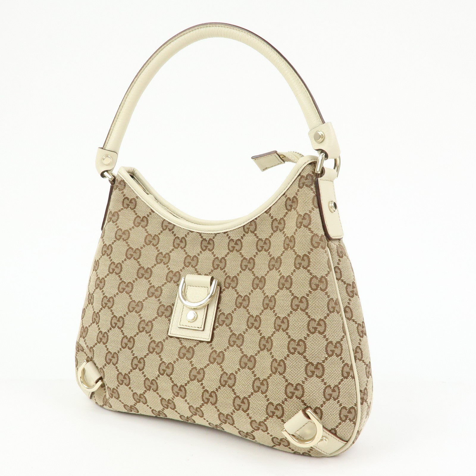 GUCCI Abbey GG Canvas Leather Shoulder Bag Beige White 130738