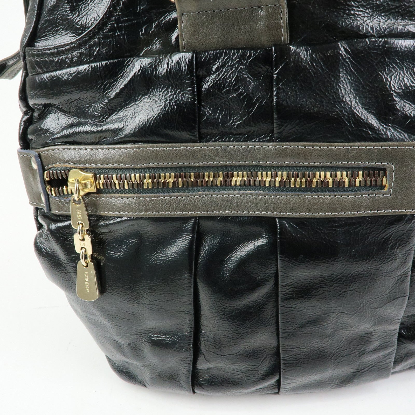 Chloe See by Chloe Leather Boston Bag Hand Bag Metalic Black
